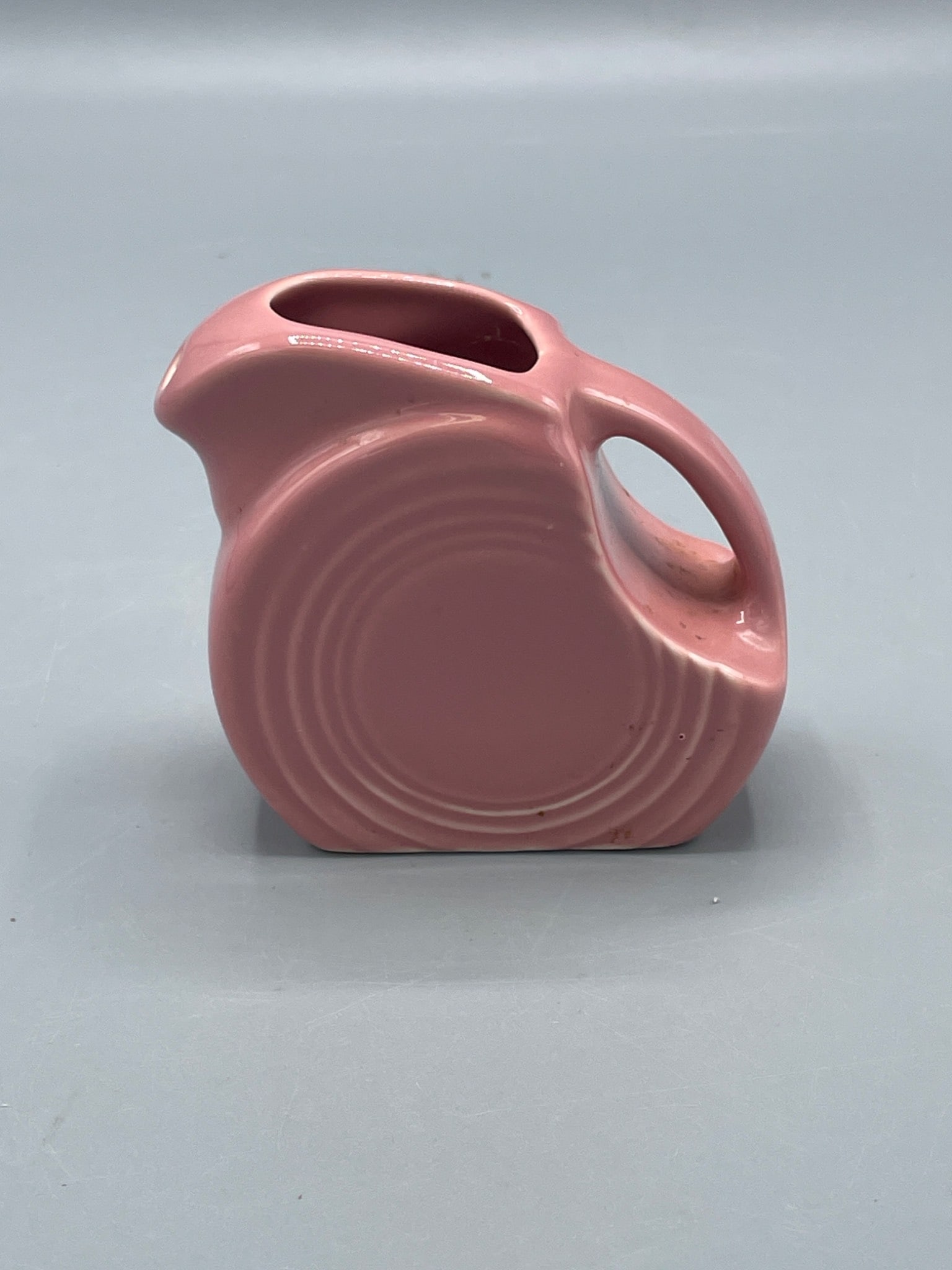 Fiesta Pink Ceramic Water Pitcher With Circular Pattern and Marked Base (1 of 5)