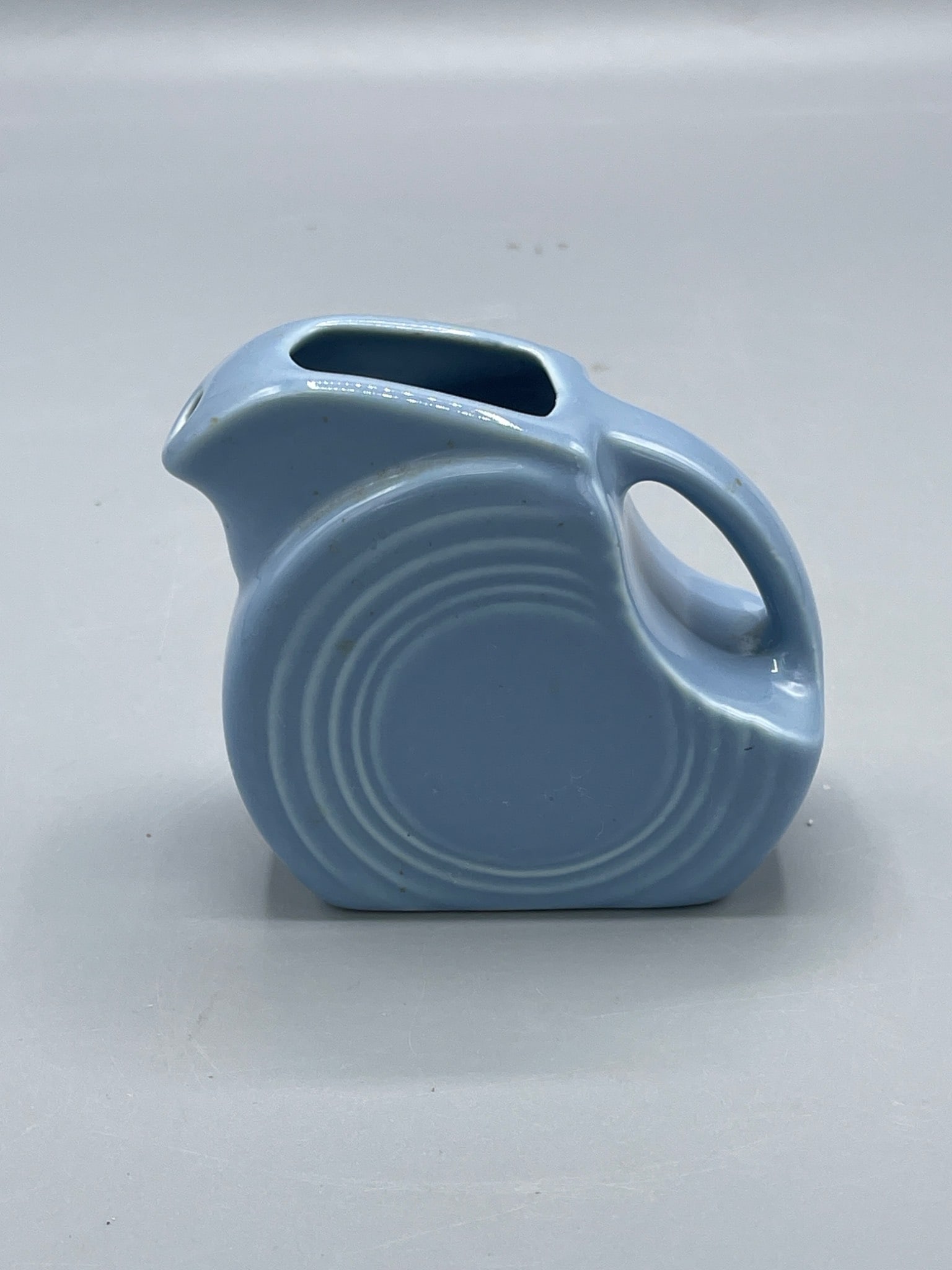 Blue Fiesta Mini Disc Pitcher With Original Markings, USA Made - 2