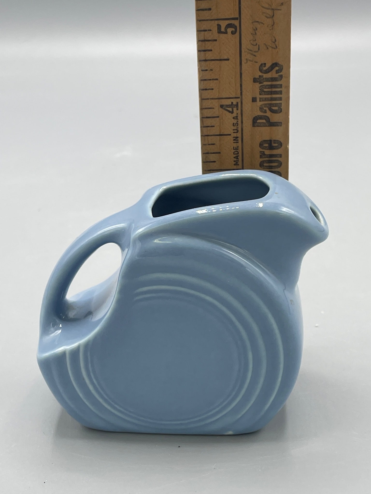 Blue Fiesta Mini Disc Pitcher With Original Markings, USA Made - 5