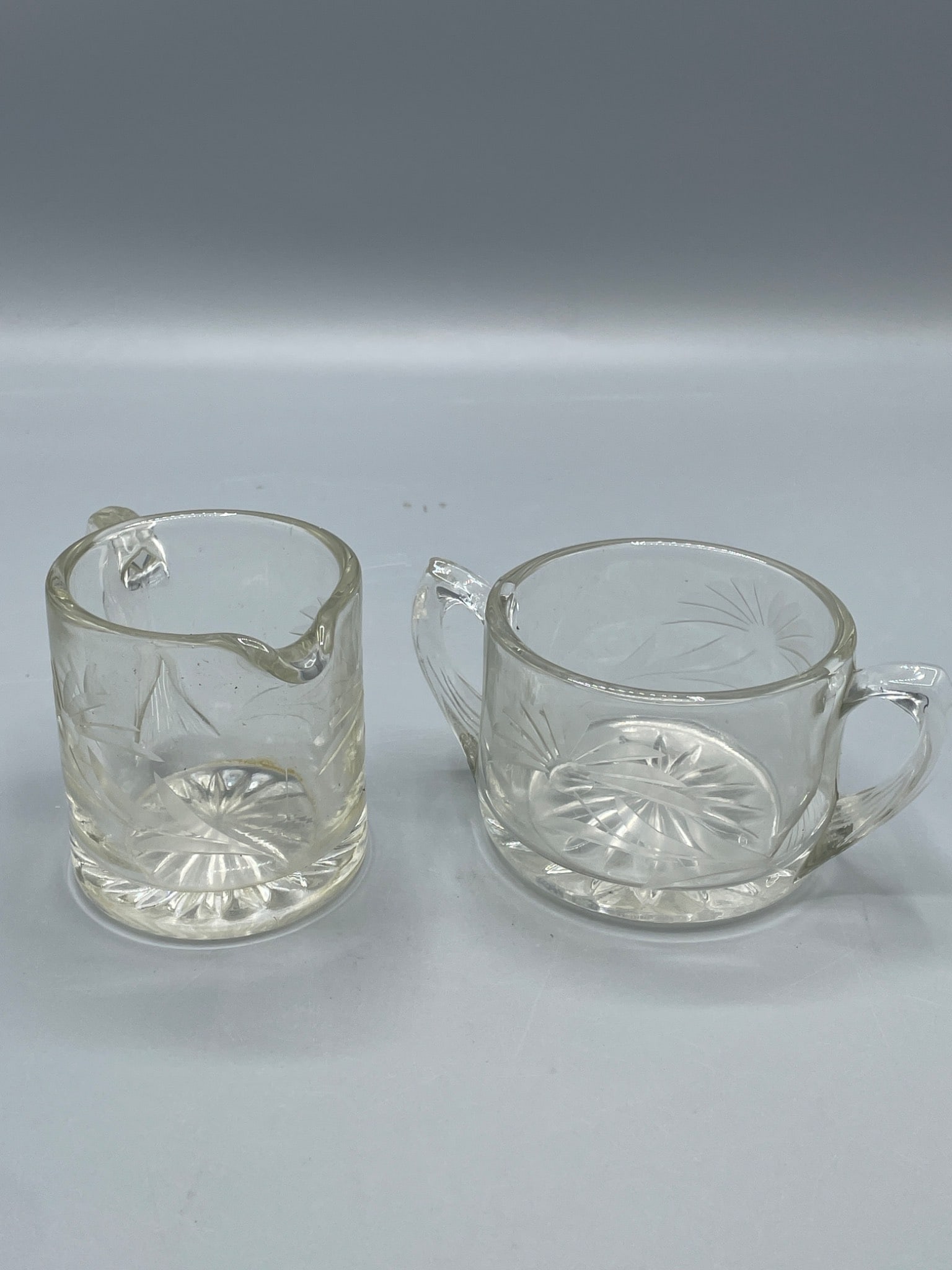 Clear Glass Creamer and Sugar Bowl Set With Etched Floral Design (1 of 6)