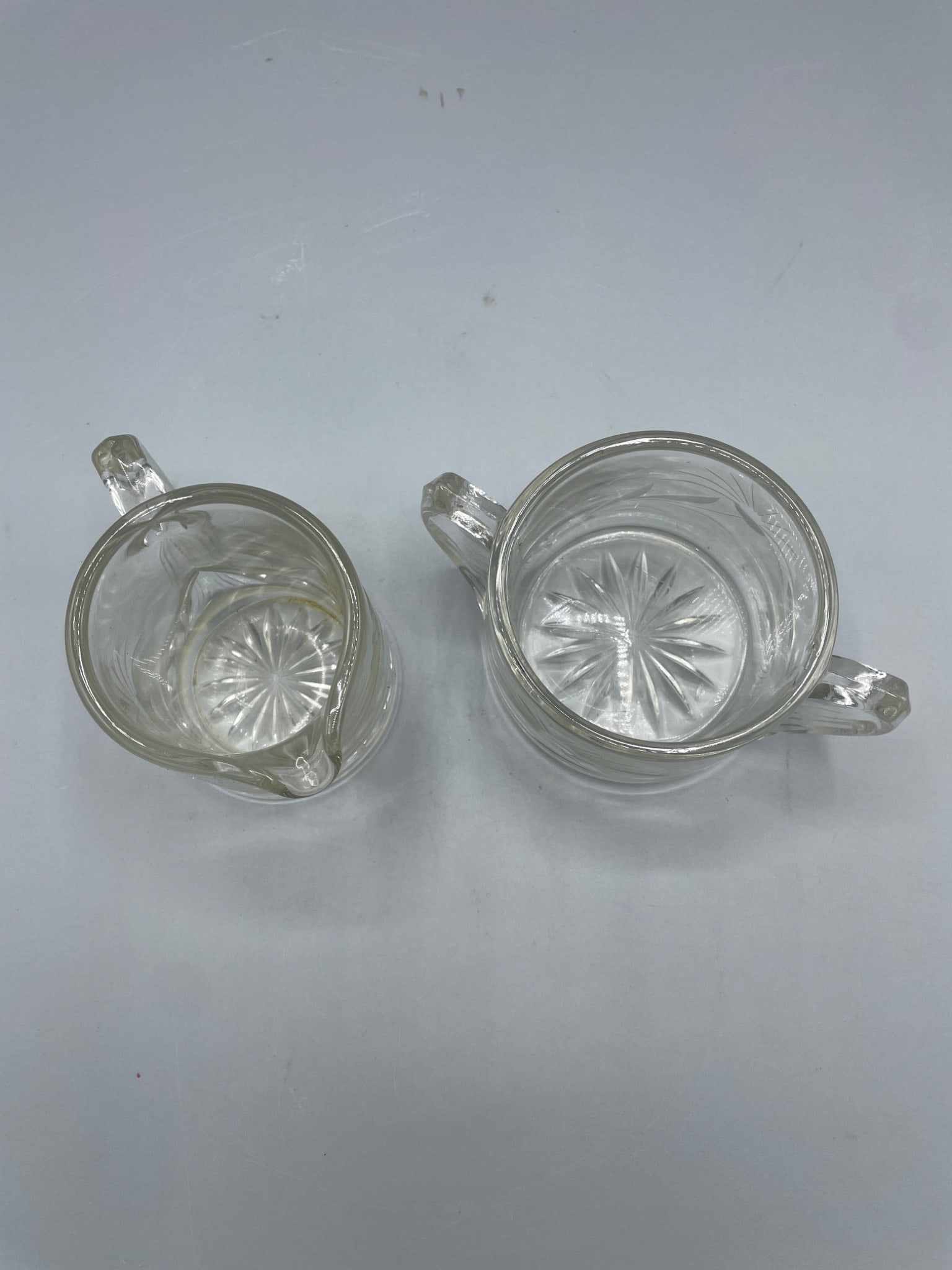 Clear Glass Creamer and Sugar Bowl Set With Etched Floral Design - 2