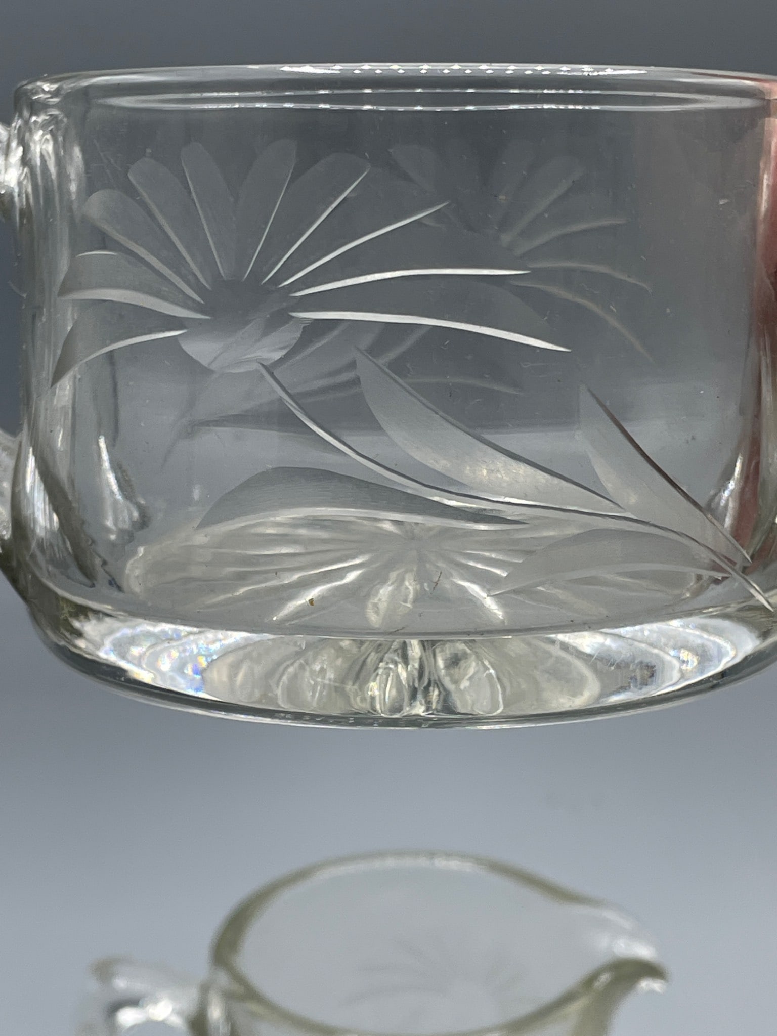 Clear Glass Creamer and Sugar Bowl Set With Etched Floral Design - 4