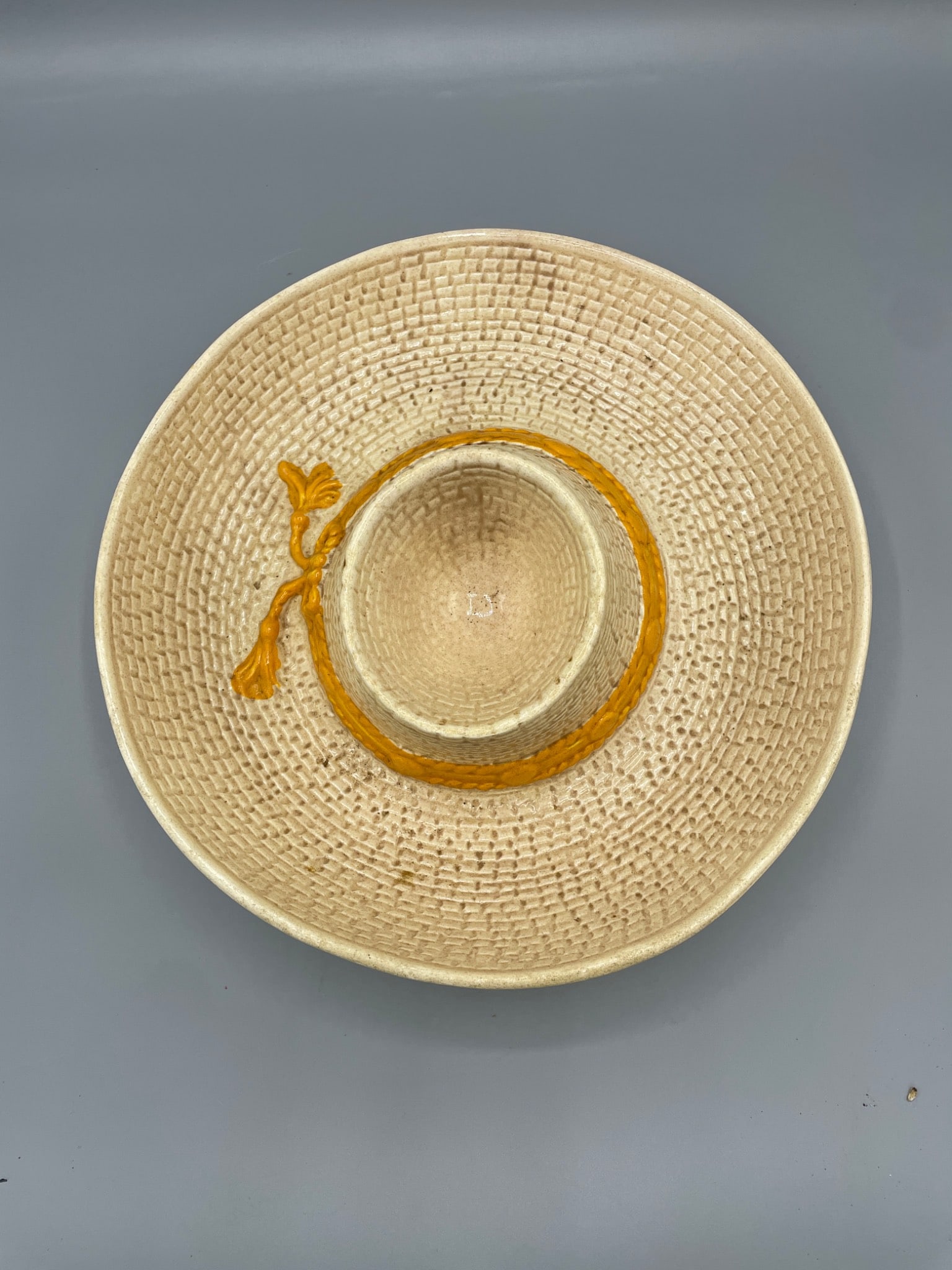 Ceramic Chip and Dip Bowl Hat Shaped, Marked 1986 Made in USA - 3