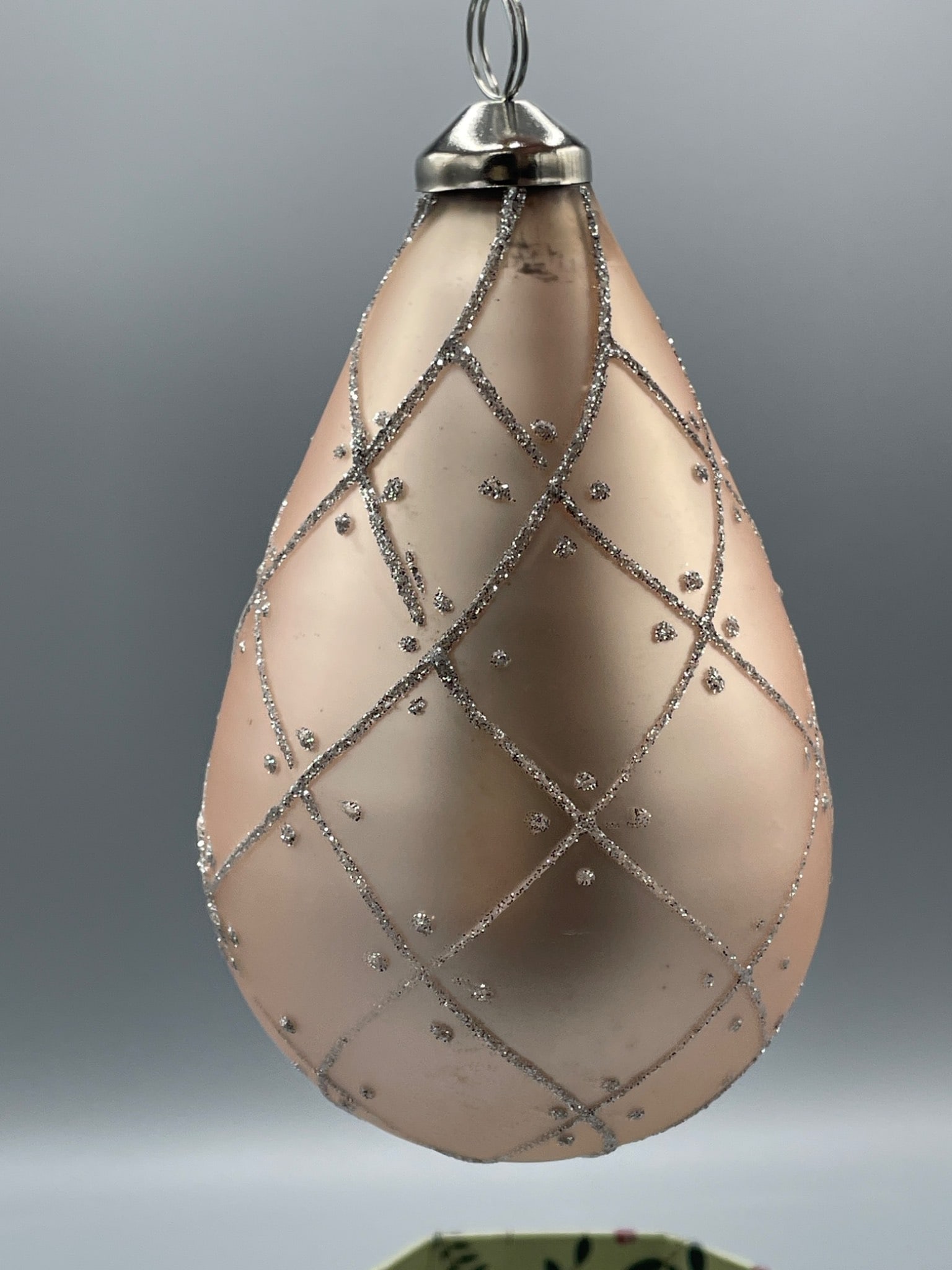 Glass Teardrop Ornament with Box and Glittered Diamond Pattern - 2