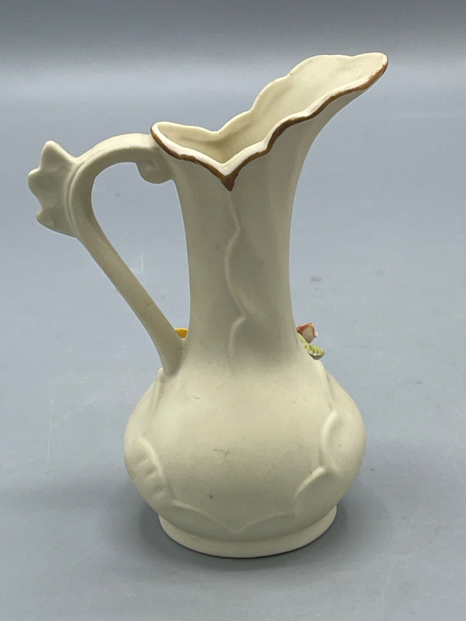 Hand-Painted Ceramic Pitcher with Floral Embellishments, Approx. 6 Inches - 2