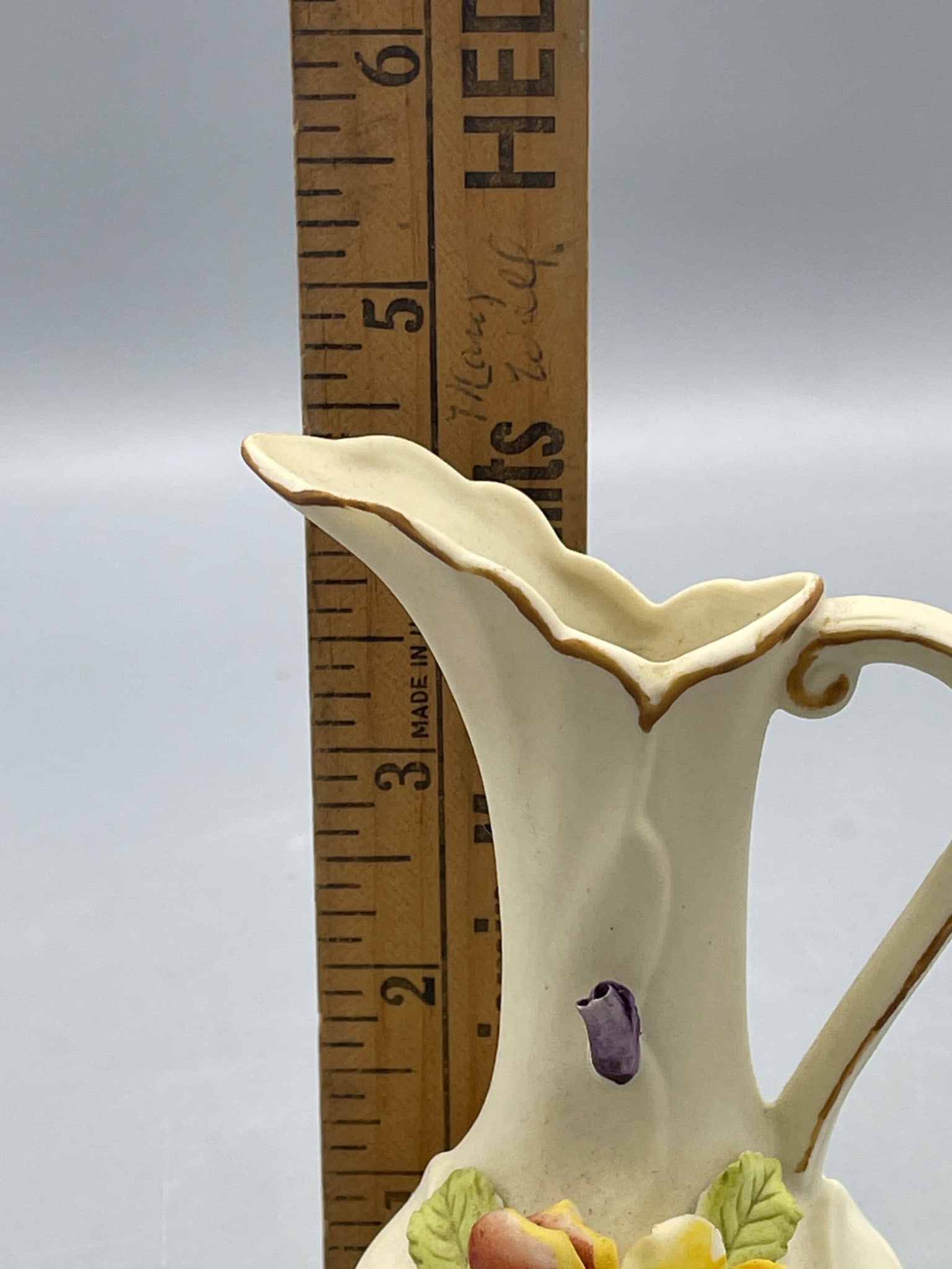 Hand-Painted Ceramic Pitcher with Floral Embellishments, Approx. 6 Inches - 6