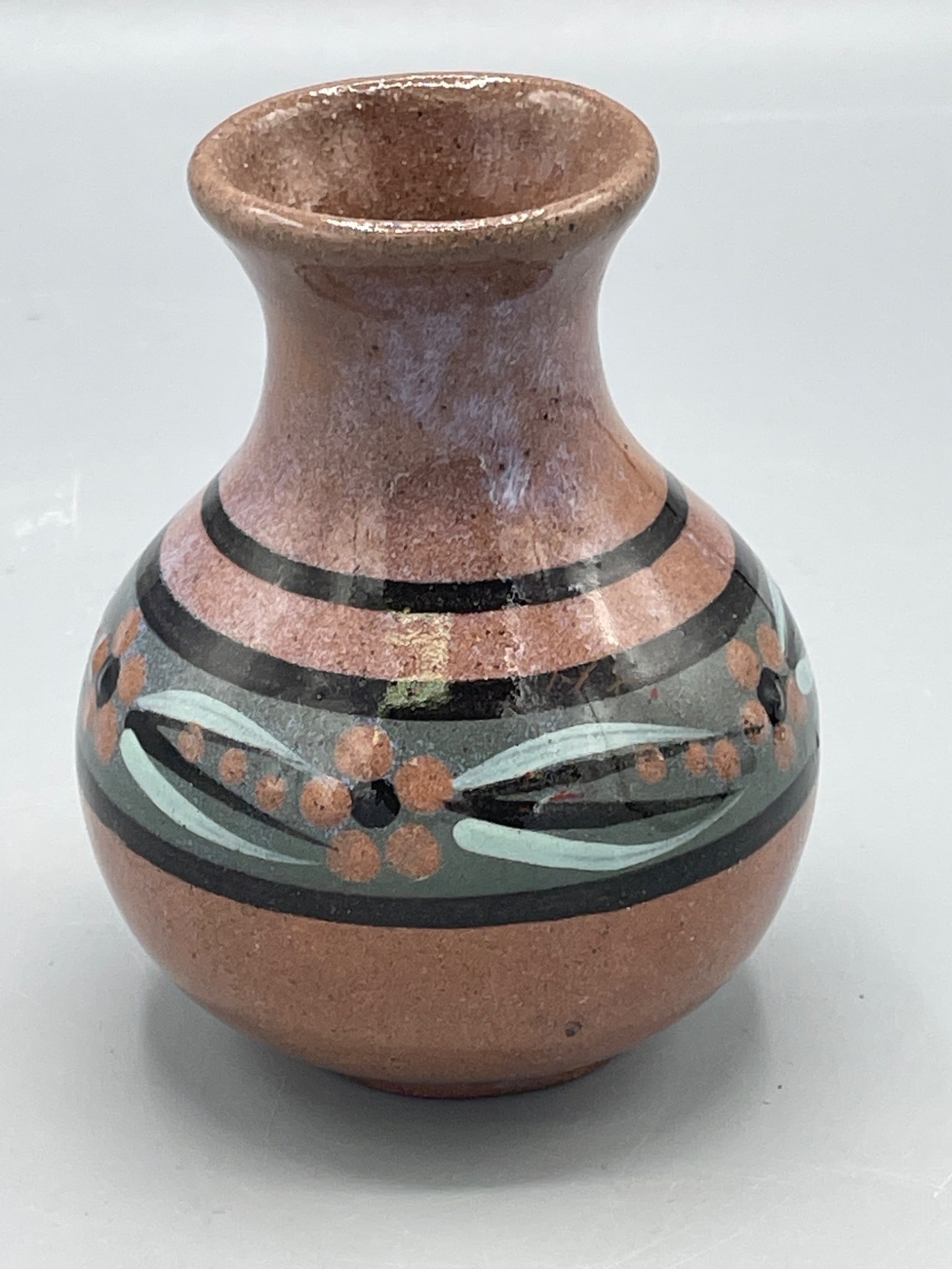 Art Pottery Vase with Hand-Painted Floral Design, 5 Inch Height (1 of 6)
