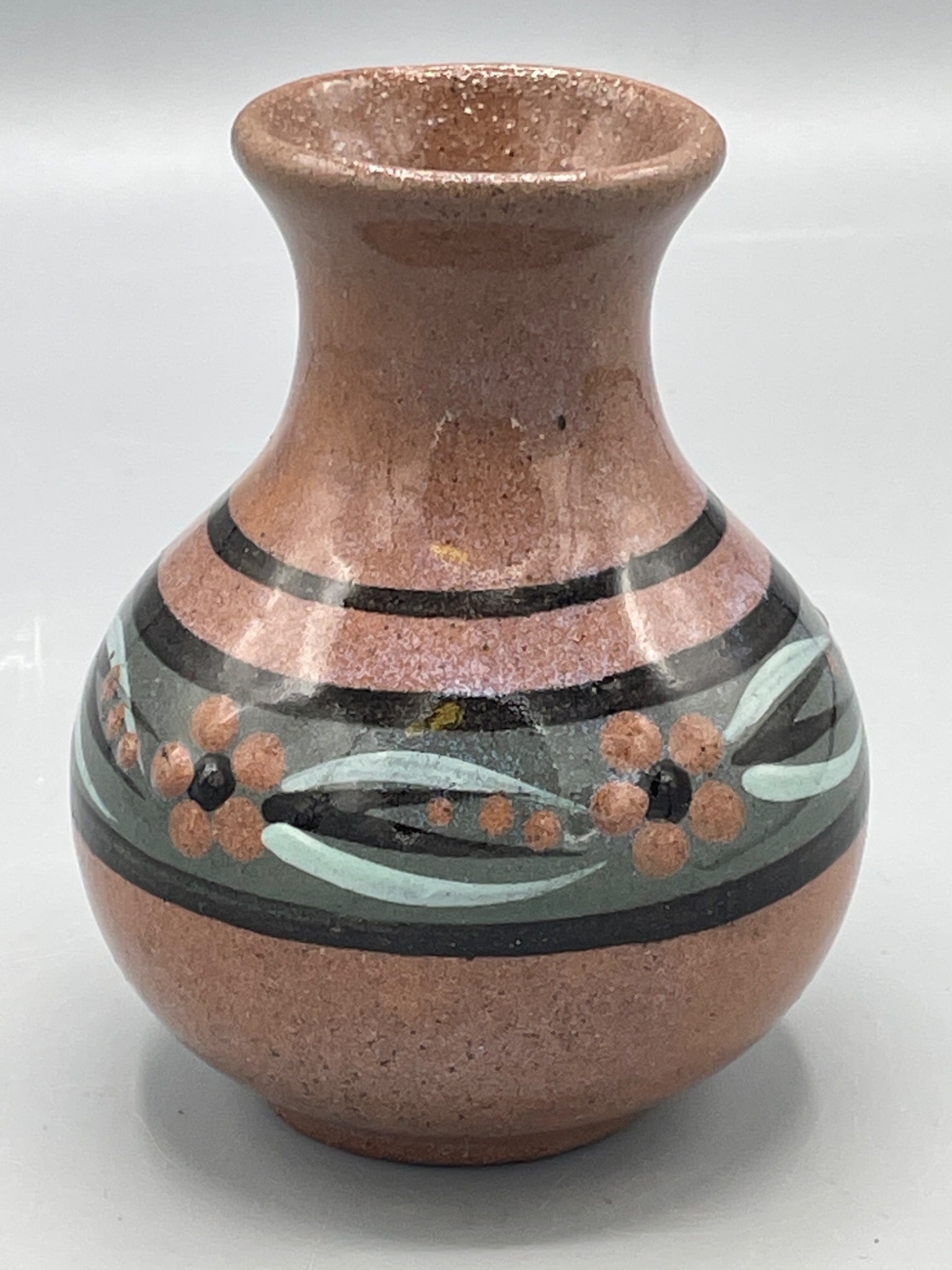 Art Pottery Vase with Hand-Painted Floral Design, 5 Inch Height - 2