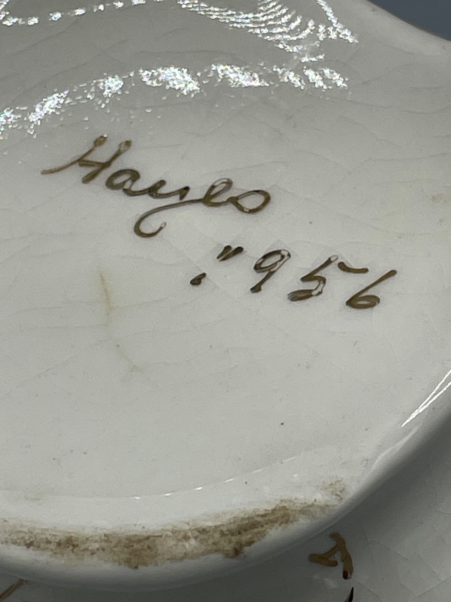 Cream-Colored Ceramic Pitcher with 'Hauso 1956' Inscription - 5