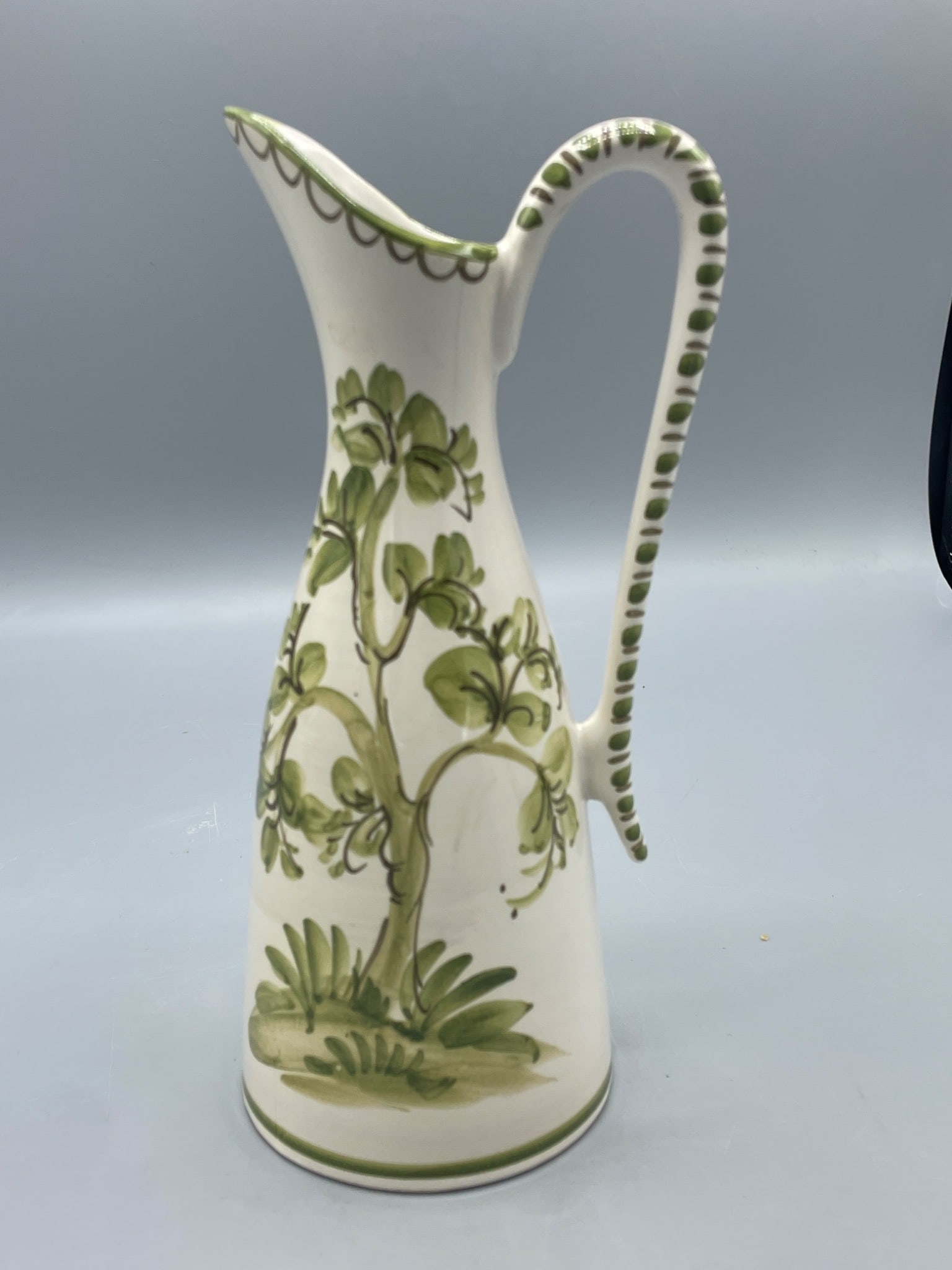 West German Ceramic Ewer with Green Floral Design, stamped 221/2 - 2