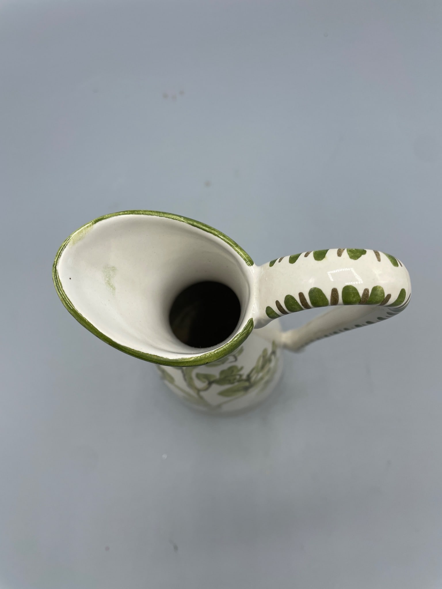 West German Ceramic Ewer with Green Floral Design, stamped 221/2 - 3