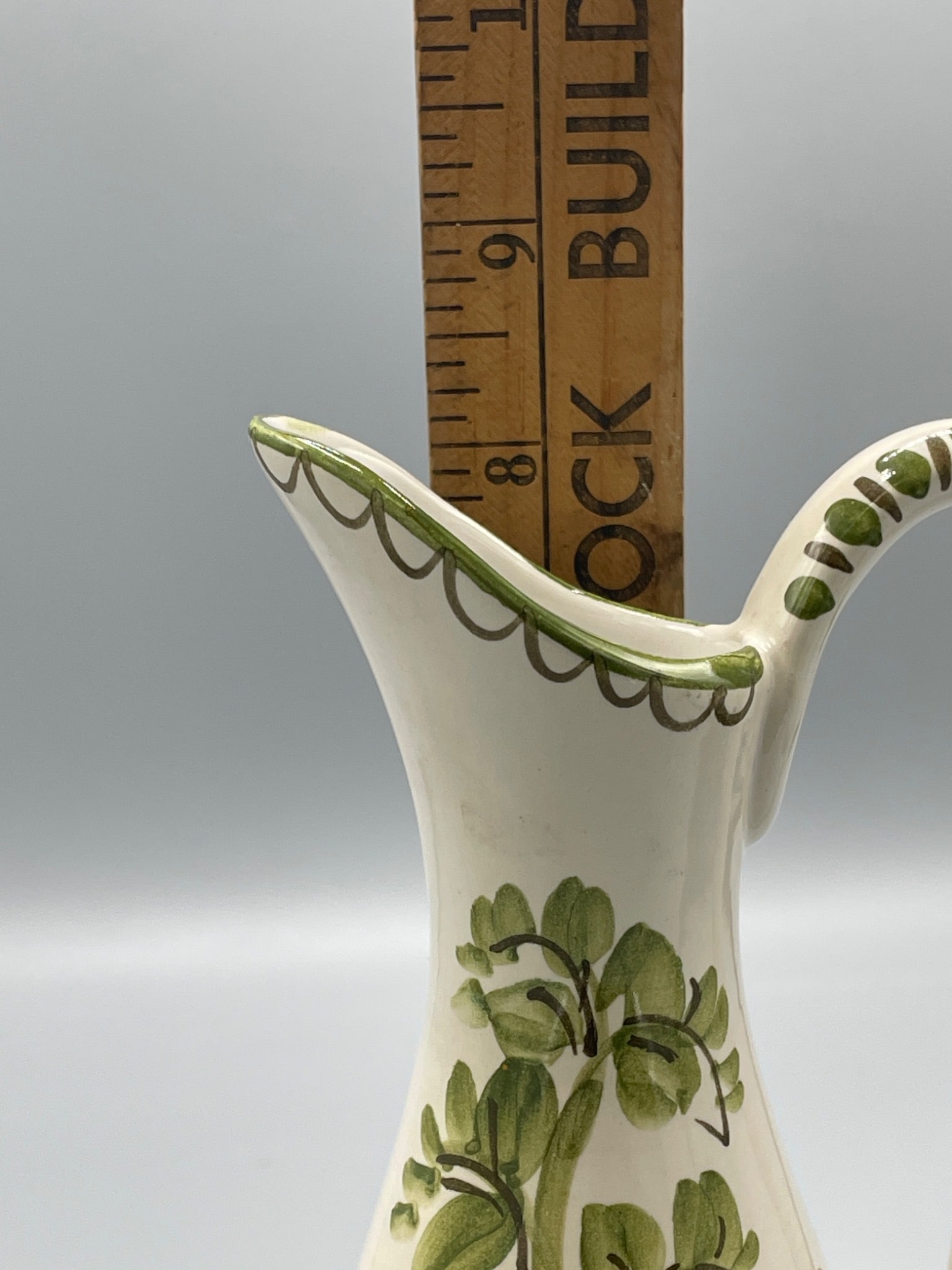 West German Ceramic Ewer with Green Floral Design, stamped 221/2 - 6