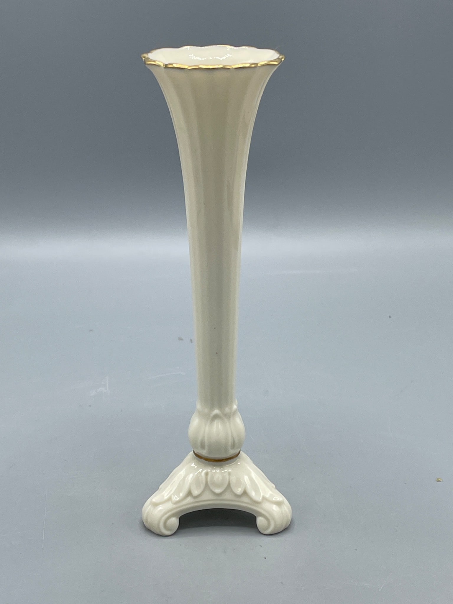 Lenox Ivory Porcelain Trumpet Vase with Gold Rim, Made in U.S.A. (1 of 6)