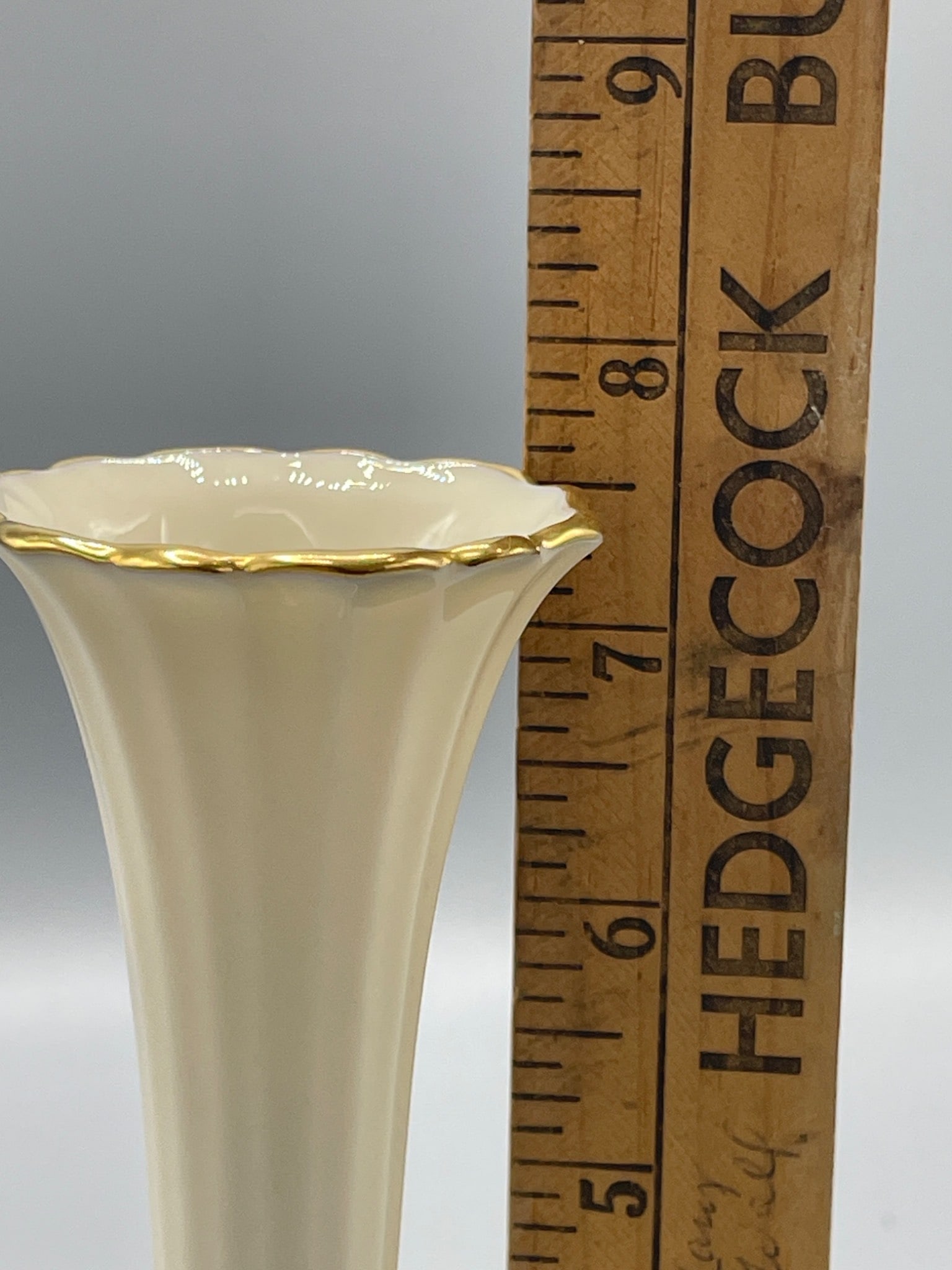 Lenox Ivory Porcelain Trumpet Vase with Gold Rim, Made in U.S.A. - 6
