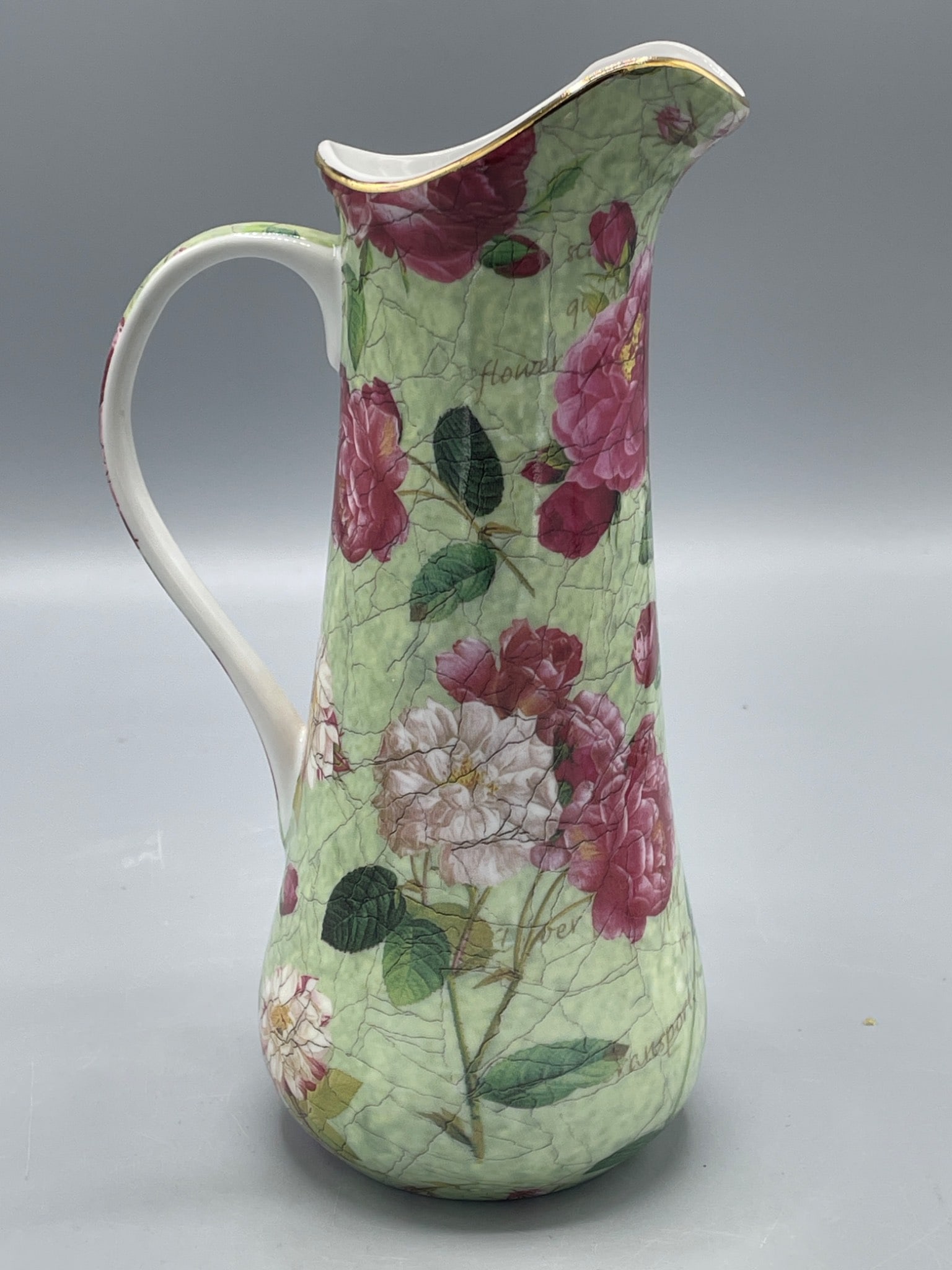 Floral Porcelain Pitcher by J. Godinger & Co., 10-inch Height - 2