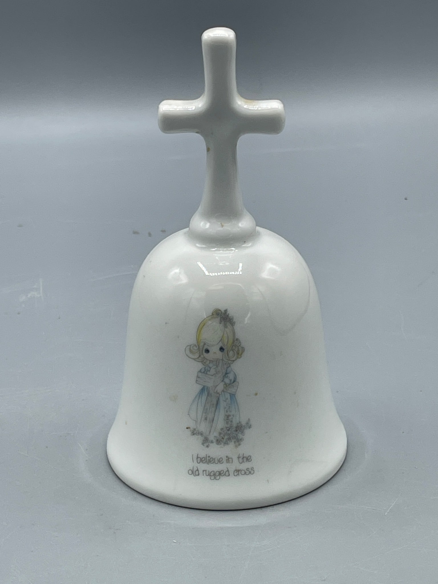 Porcelain Bell with Cross Handle and Figurative Artwork, Approx. 6 Inches High (1 of 6)