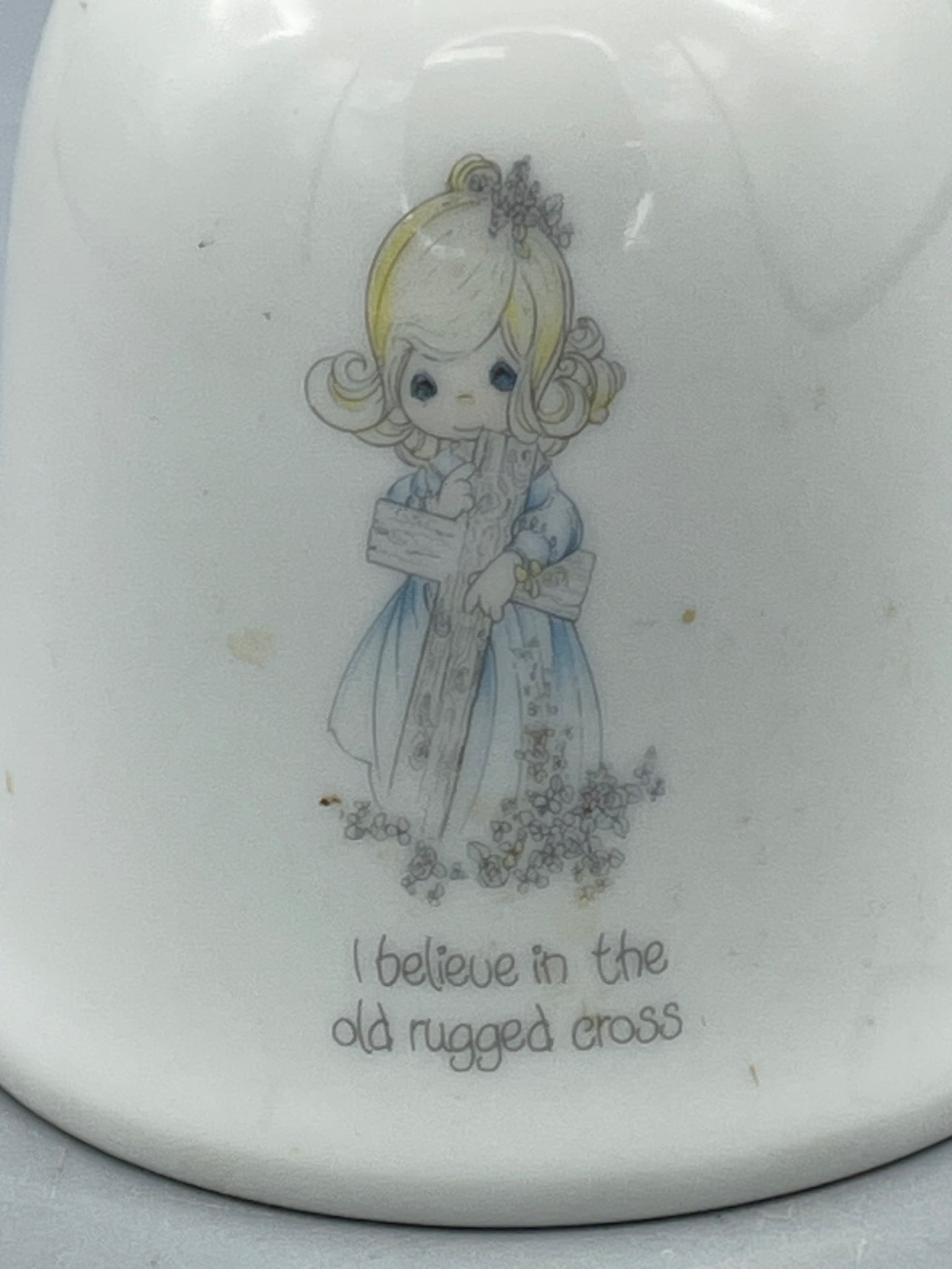 Porcelain Bell with Cross Handle and Figurative Artwork, Approx. 6 Inches High - 2