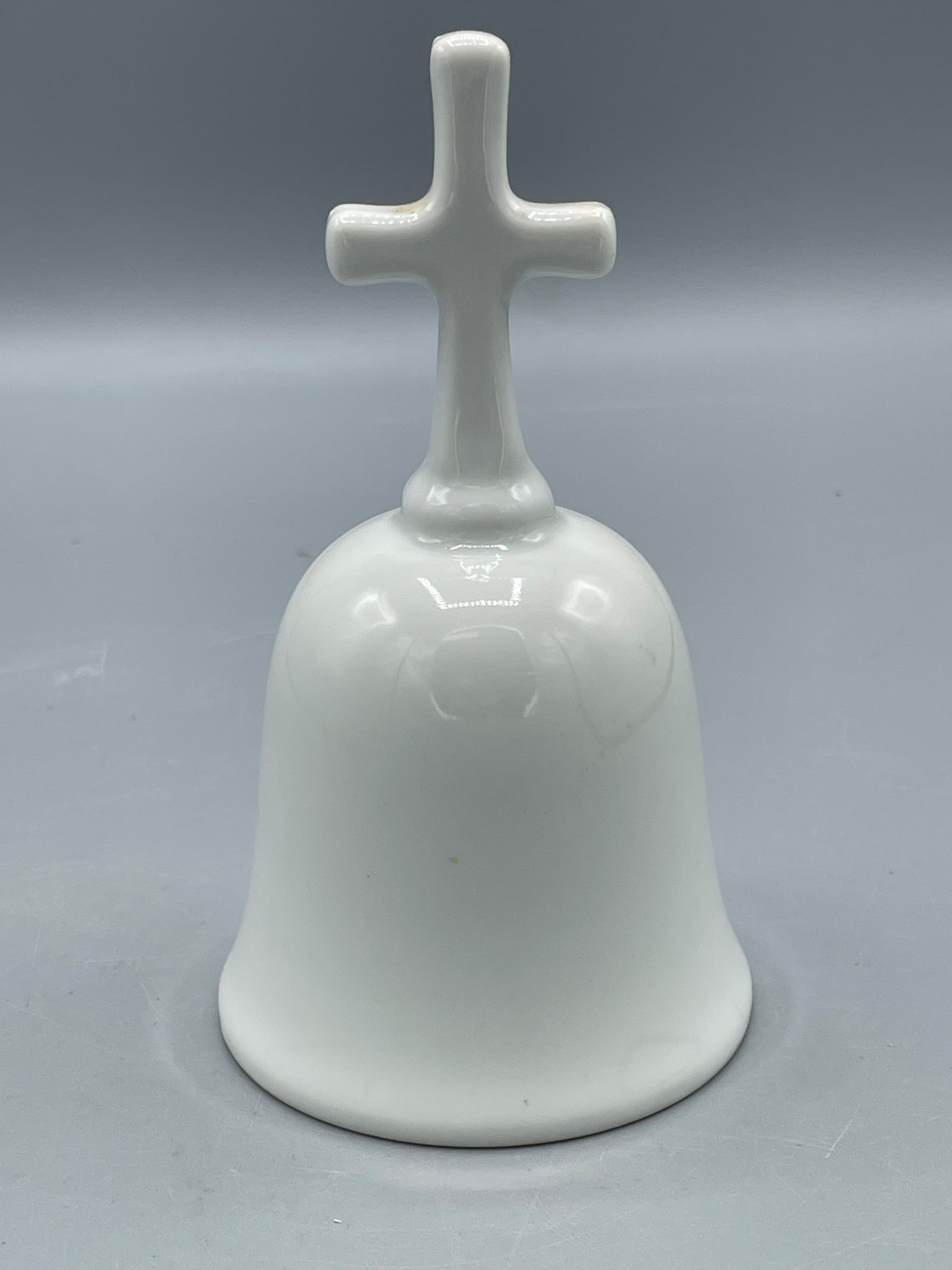 Porcelain Bell with Cross Handle and Figurative Artwork, Approx. 6 Inches High - 3