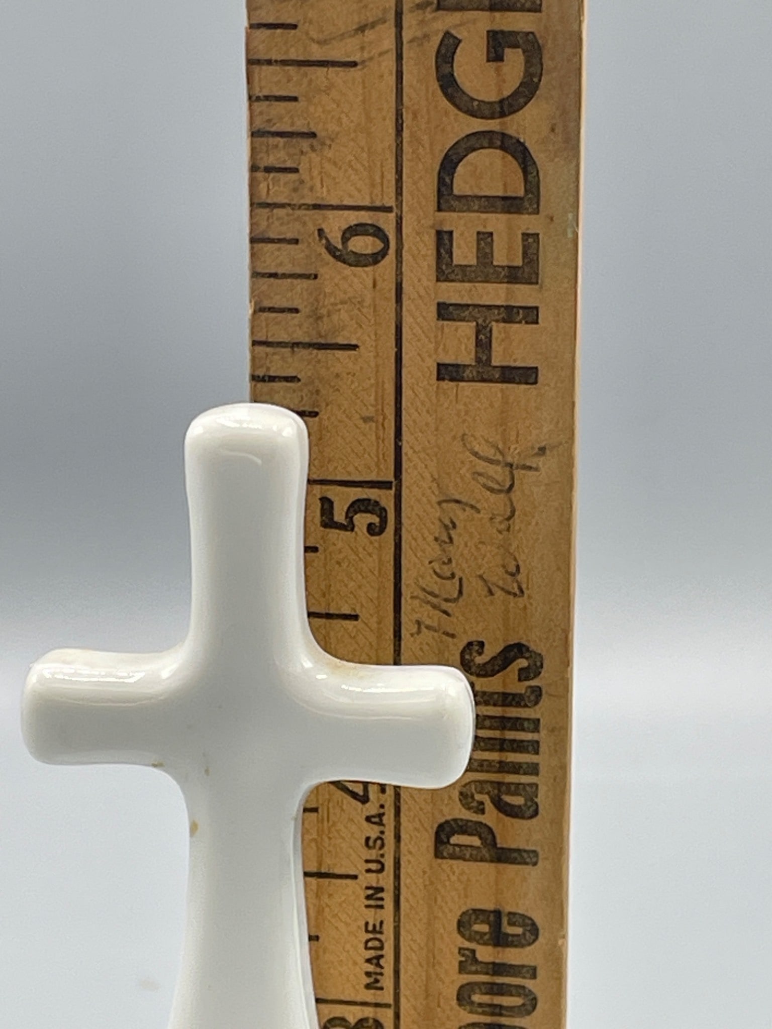 Porcelain Bell with Cross Handle and Figurative Artwork, Approx. 6 Inches High - 6