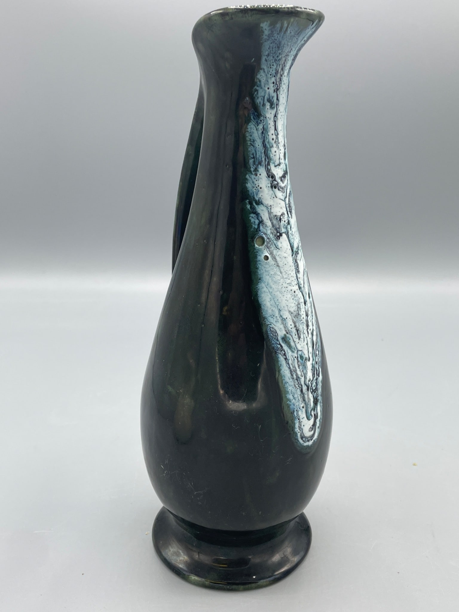 Ceramic Pitcher with Handle and Glaze Finish, Marked on Base - 2