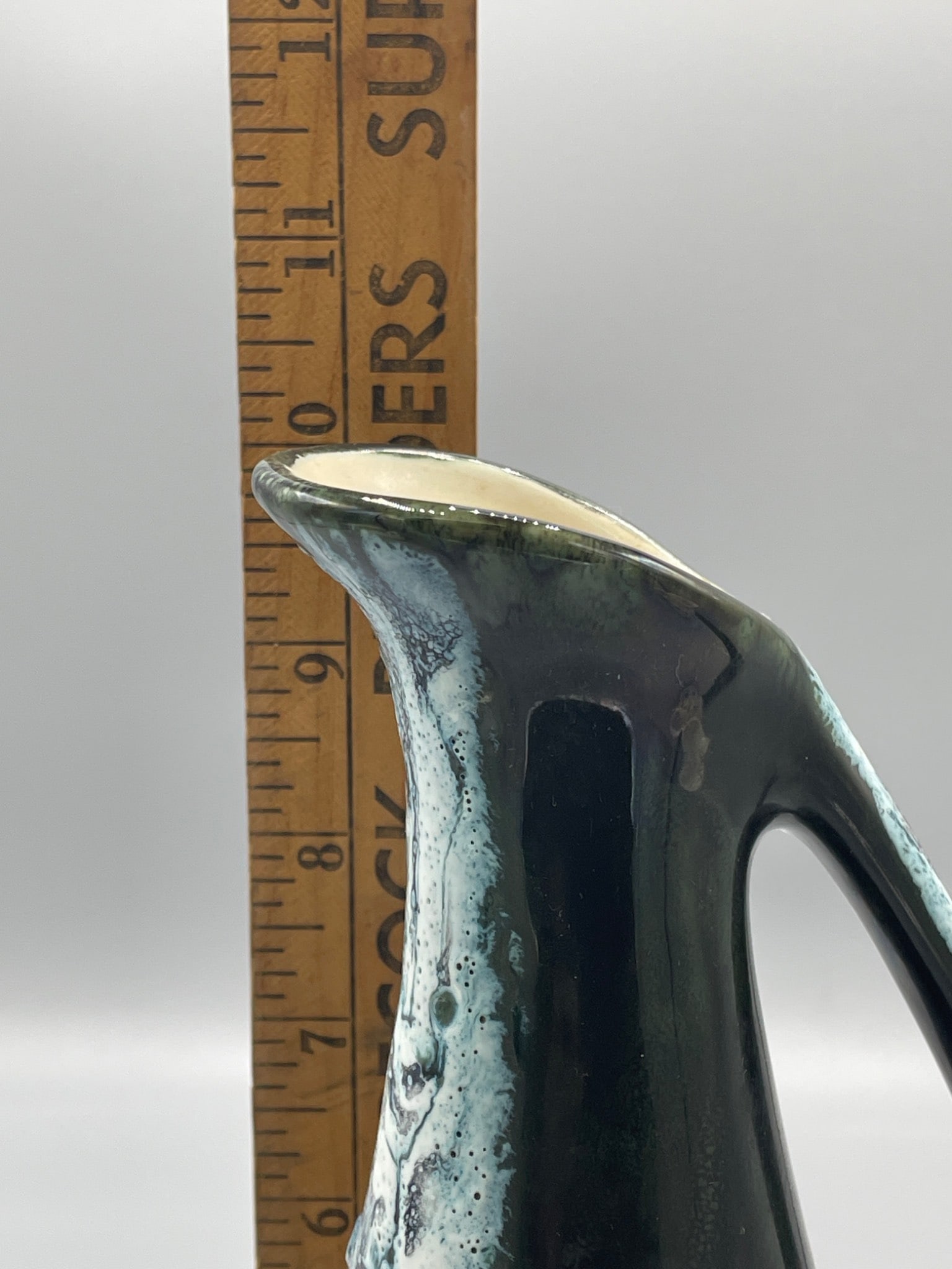 Ceramic Pitcher with Handle and Glaze Finish, Marked on Base - 6