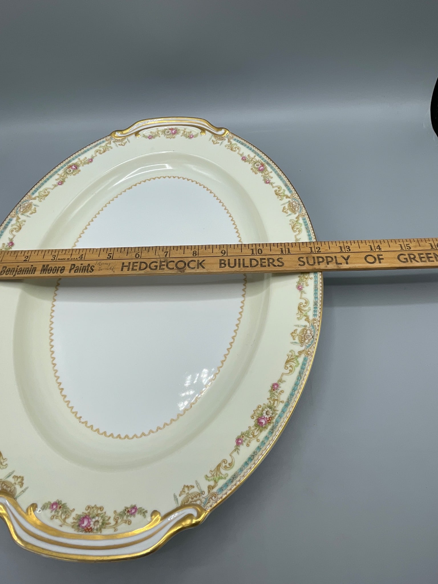 Noritake China Serving Platter Made in Occupied Japan with Floral and Gold Accents - 6
