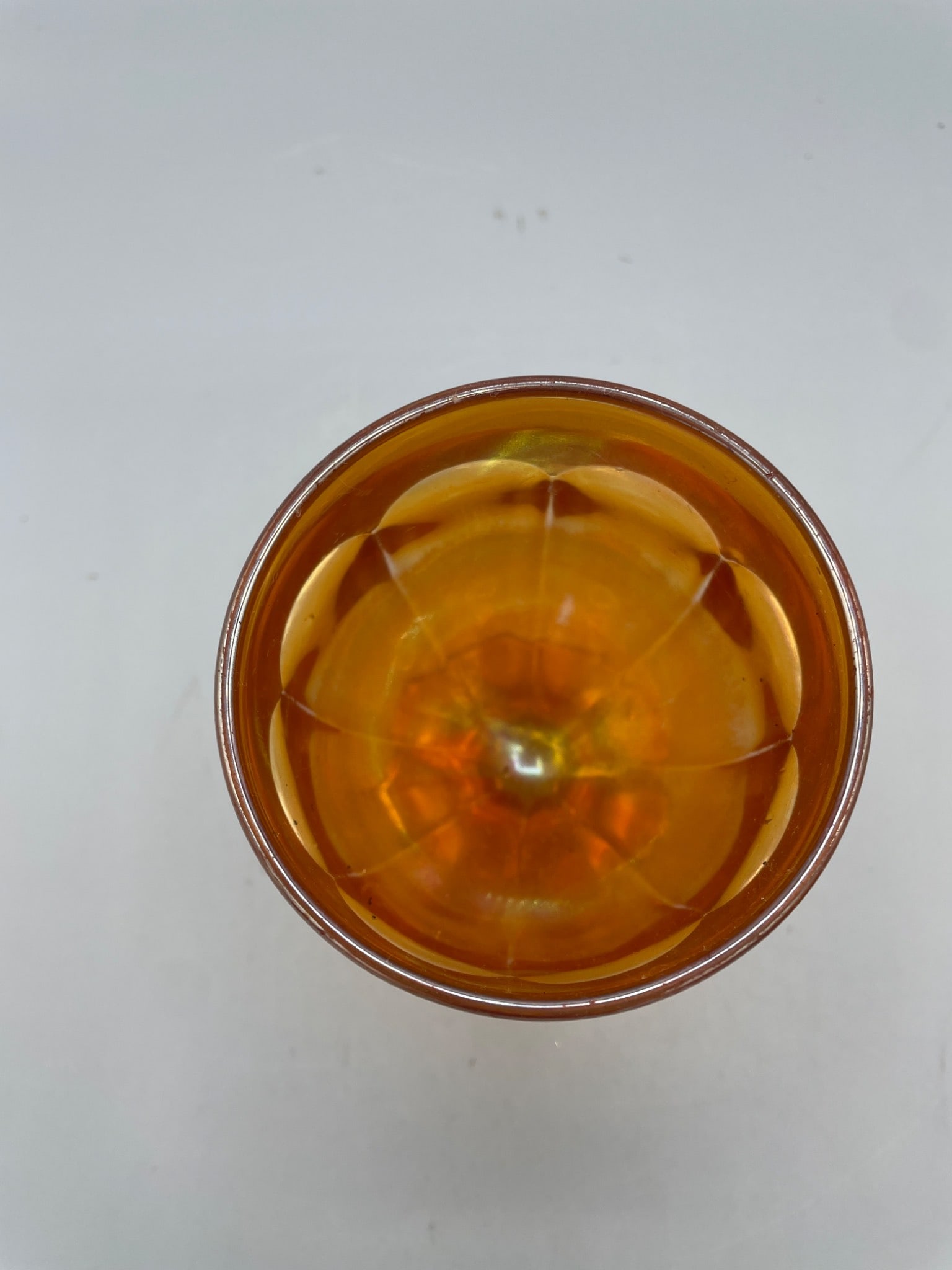 Amber-Colored Iridescent Glass Goblet With Octagonal Base - 2