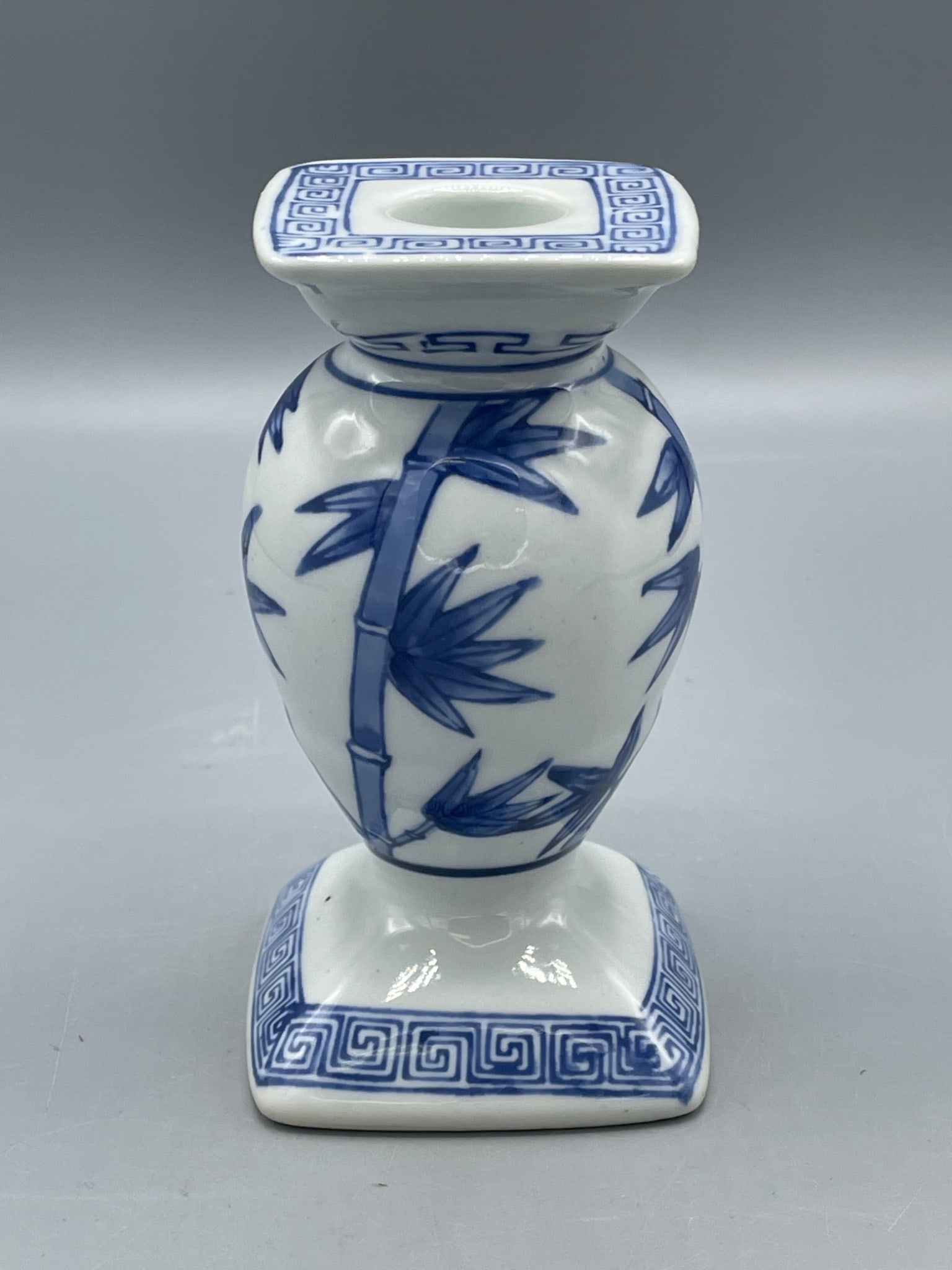 Blue and White Porcelain Vase with Square Opening and Stylized Bamboo Motif (1 of 5)