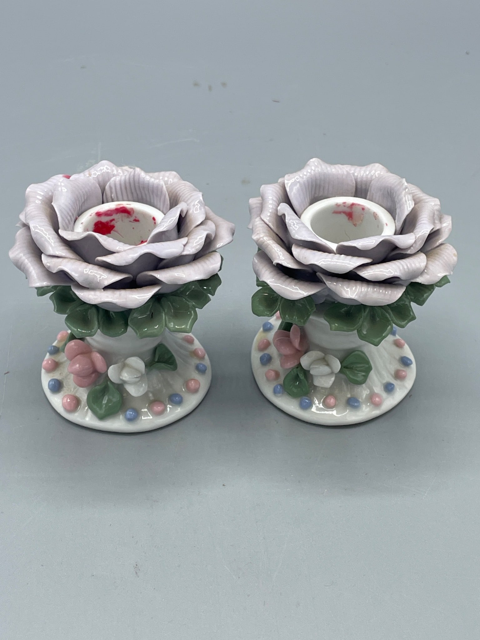 Rose-Shaped Ceramic Candlestick Holders With Floral Motif (1 of 5)