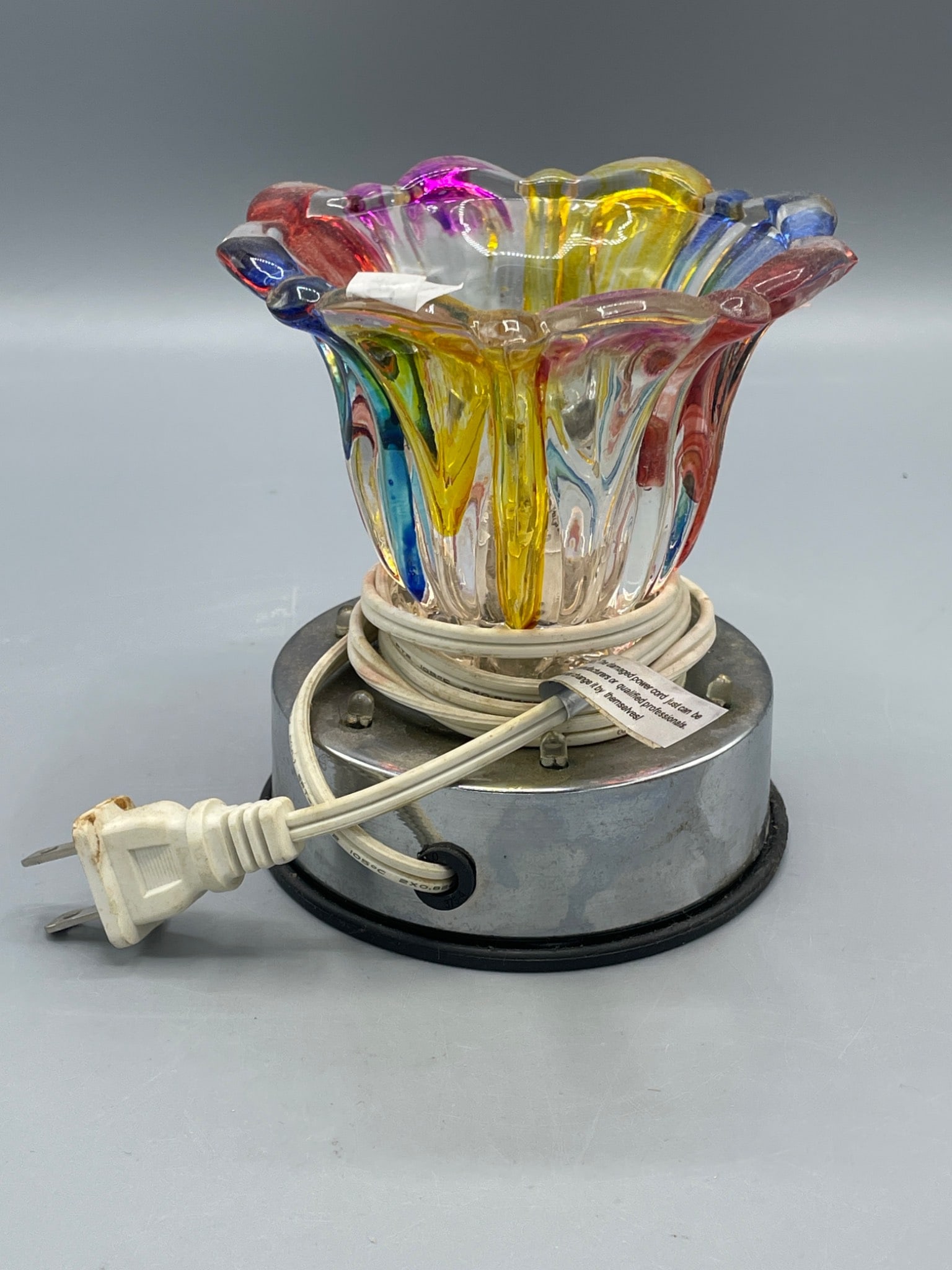 Colorful Glass Electric Lamp Base with Chrome Finish, Item #LE-04 (1 of 6)