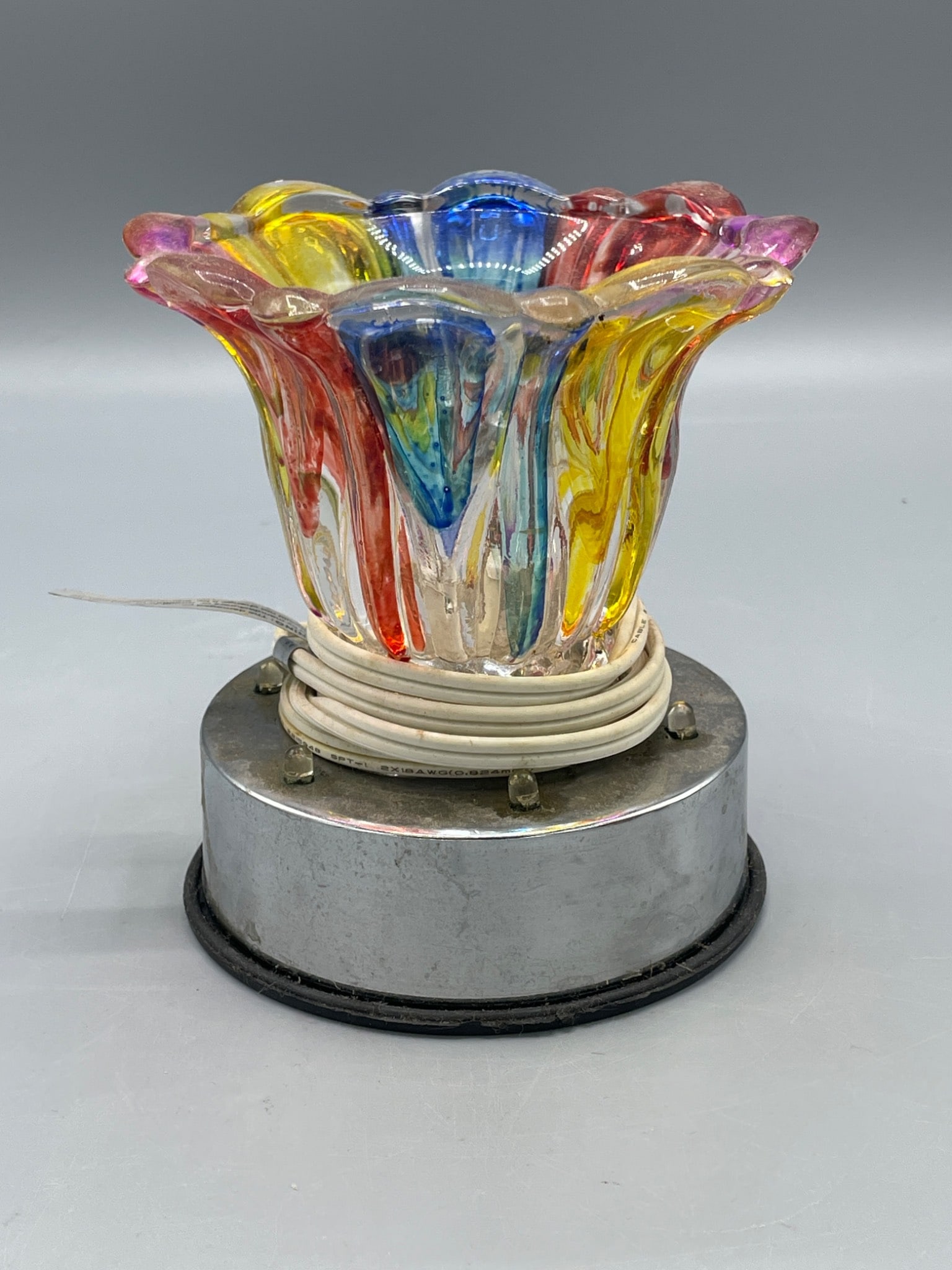 Colorful Glass Electric Lamp Base with Chrome Finish, Item #LE-04 - 2
