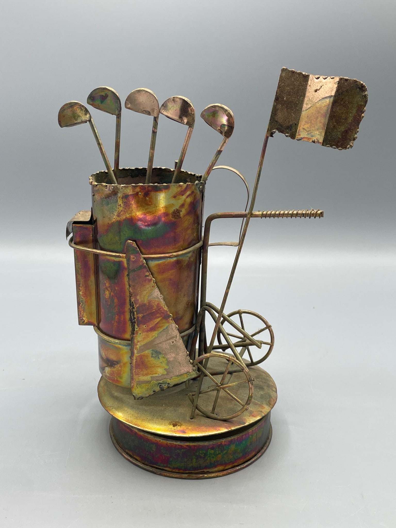 Wind-Up Music Art Piece Featuring Golf Bag Design, Working Condition (1 of 7)