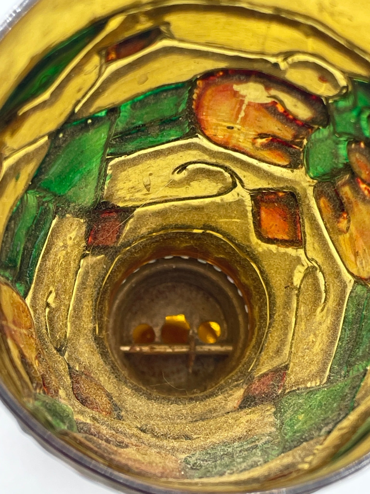 UK Registered Glass Oil Lamp with Raised Painted Floral Design - 4