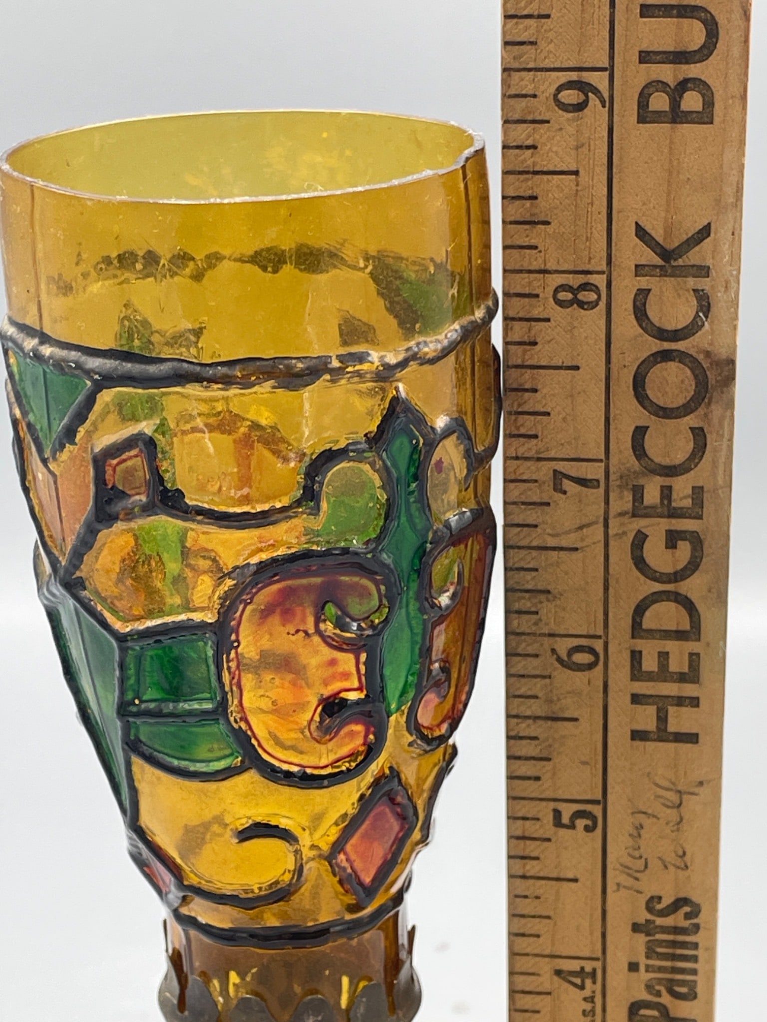 UK Registered Glass Oil Lamp with Raised Painted Floral Design - 7