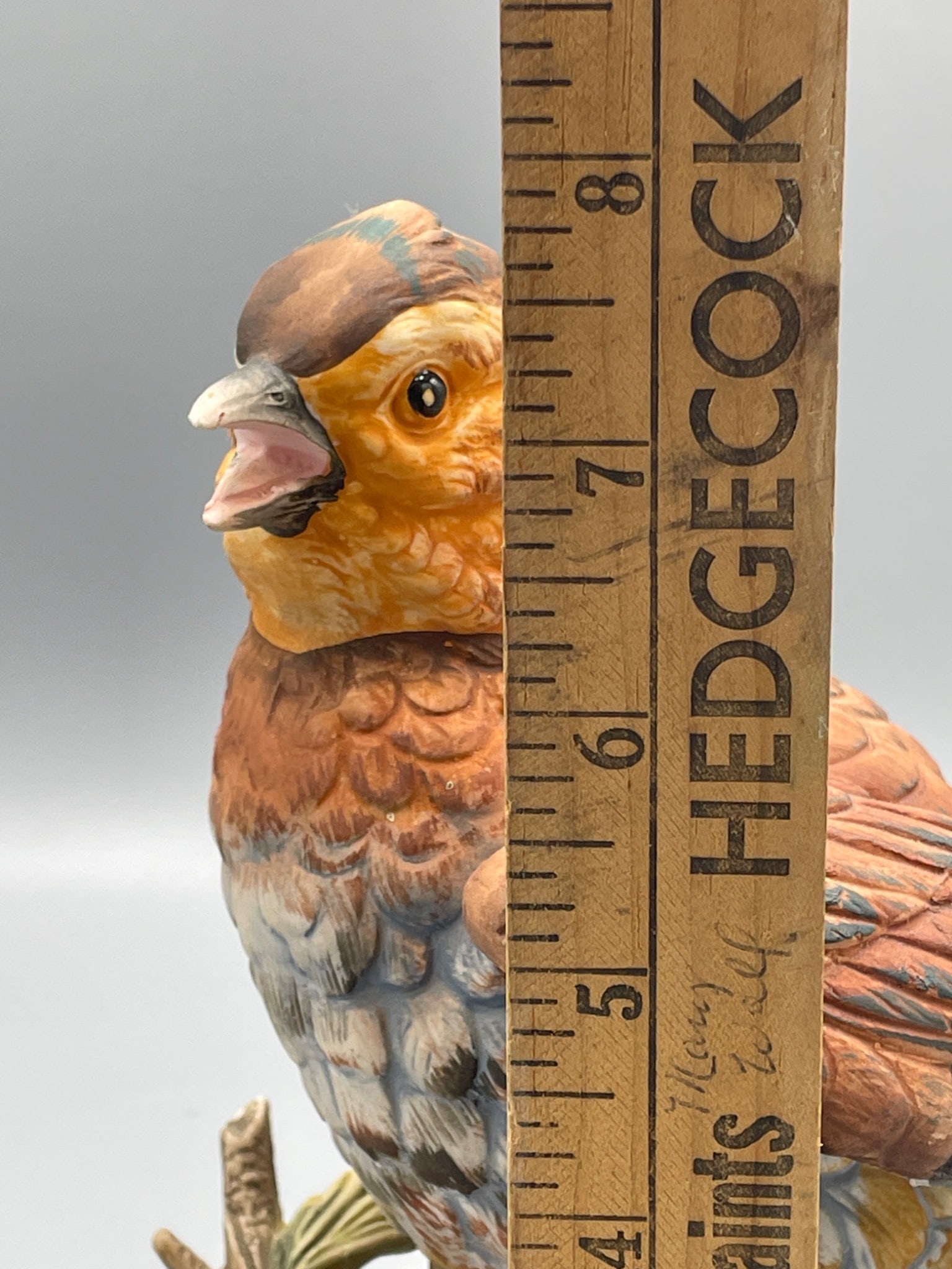 Painted Ceramic Bird Figurine on Base, 9 Inches in Height - 6
