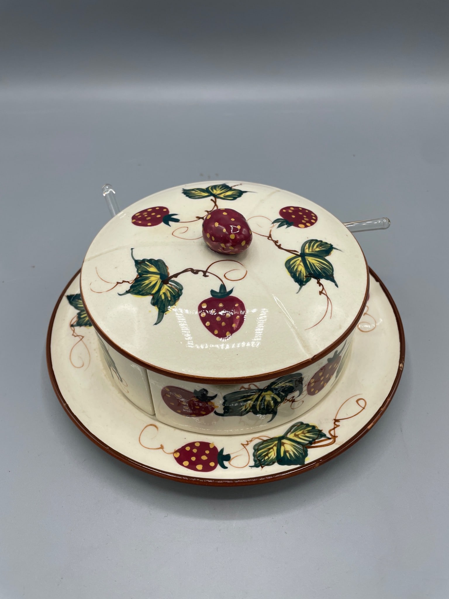 Strawberry-Themed Ceramic Serving Set With Lid, Base Plate, and Inserts (1 of 6)