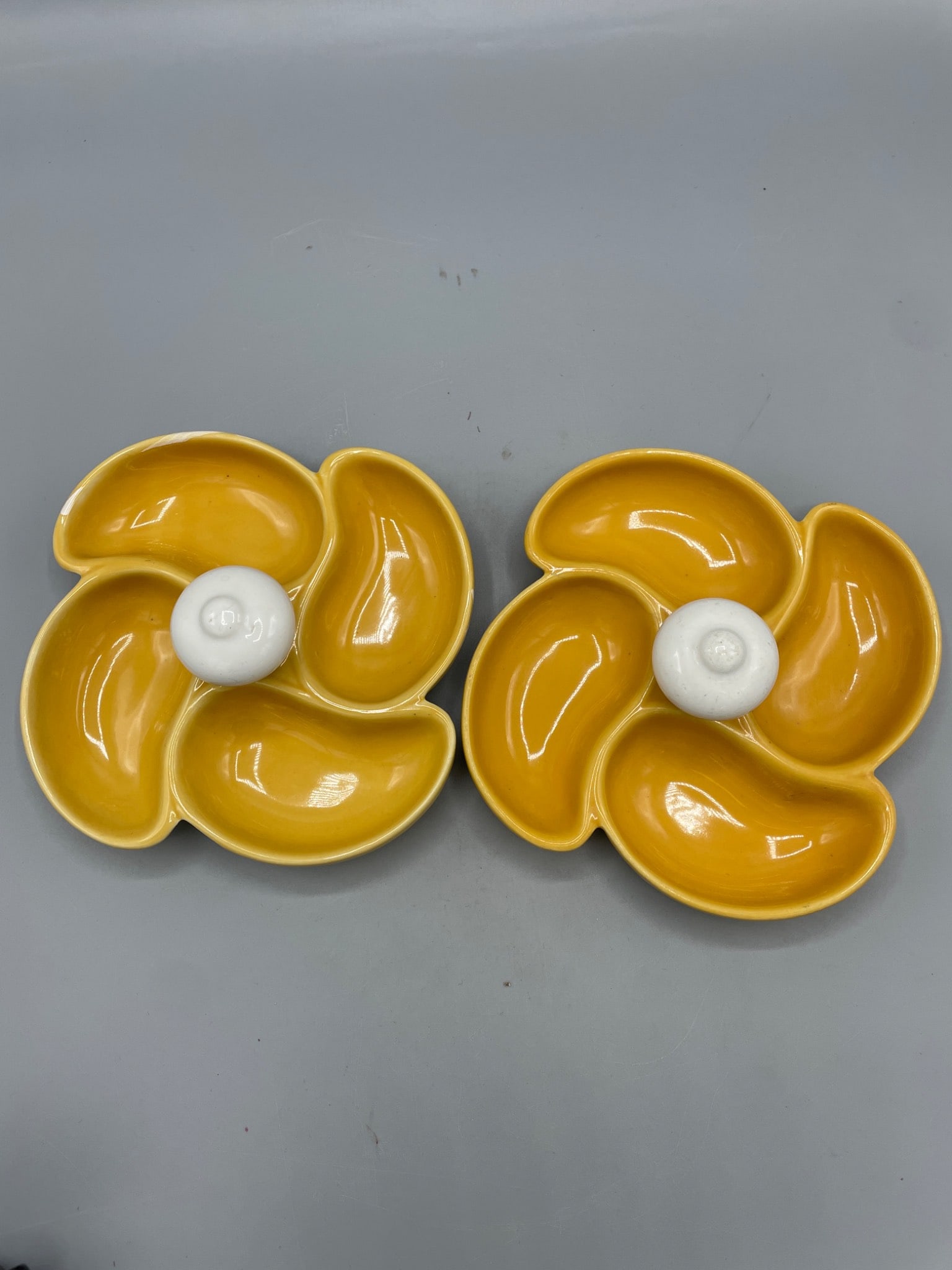 Yellow Ceramic Divided Serving Dishes with Fleur-de-Lis Mark (1 of 6)