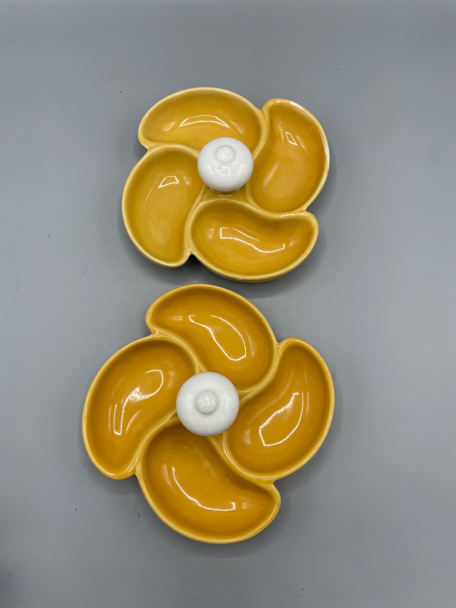 Yellow Ceramic Divided Serving Dishes with Fleur-de-Lis Mark - 2