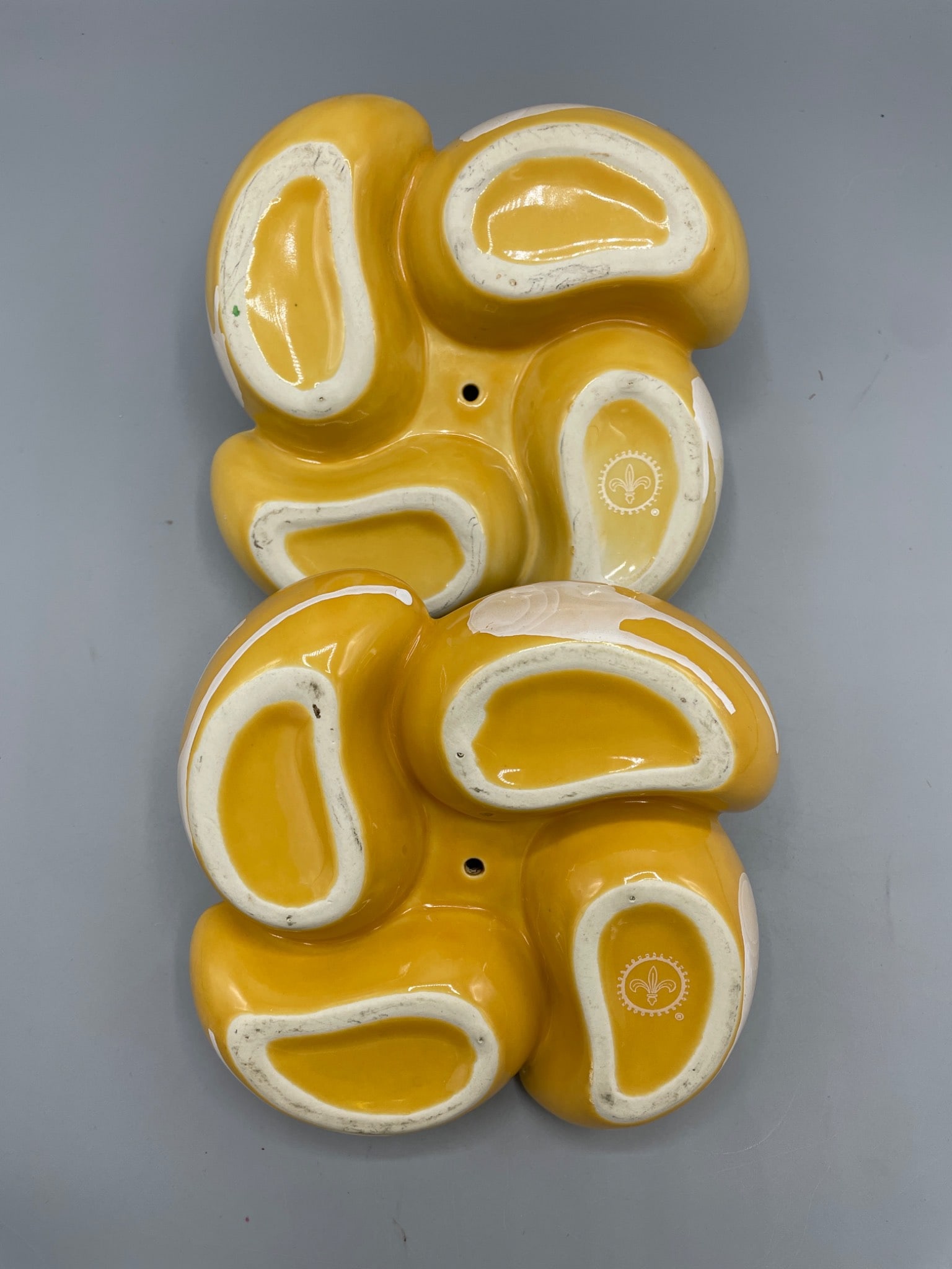 Yellow Ceramic Divided Serving Dishes with Fleur-de-Lis Mark - 3