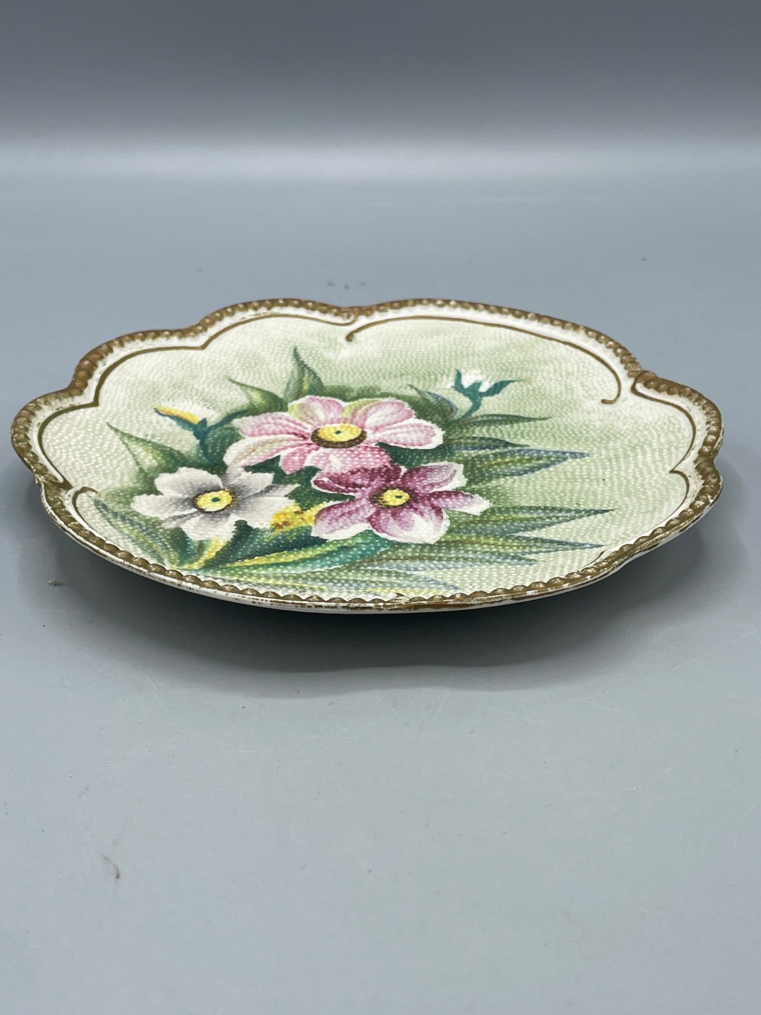 Decorative Ceramic Plate with Floral Design and Scalloped Edges (1 of 4)