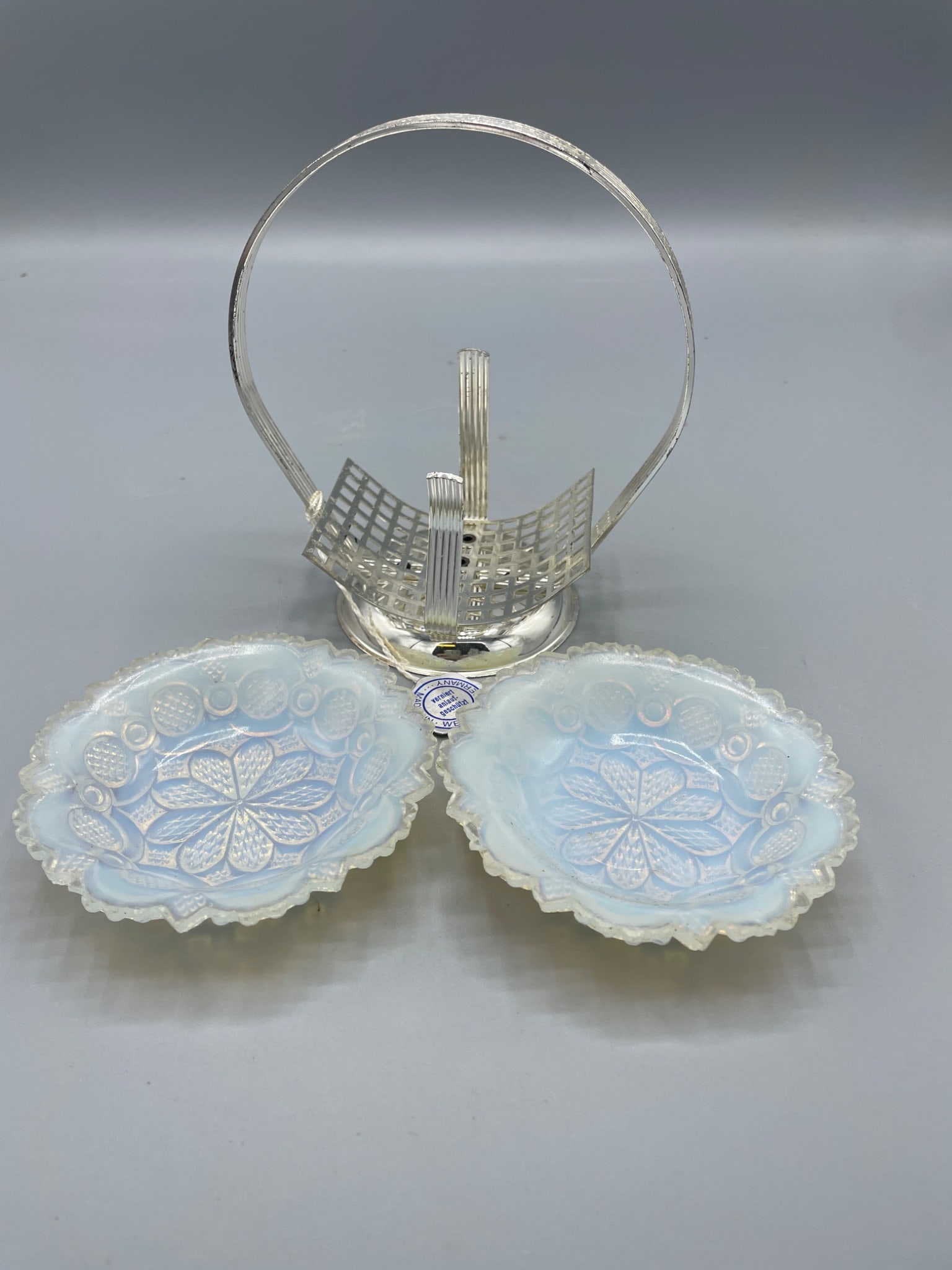 Silverplate Server with Opalescent Glass Dishes, Made in Western Germany - 5