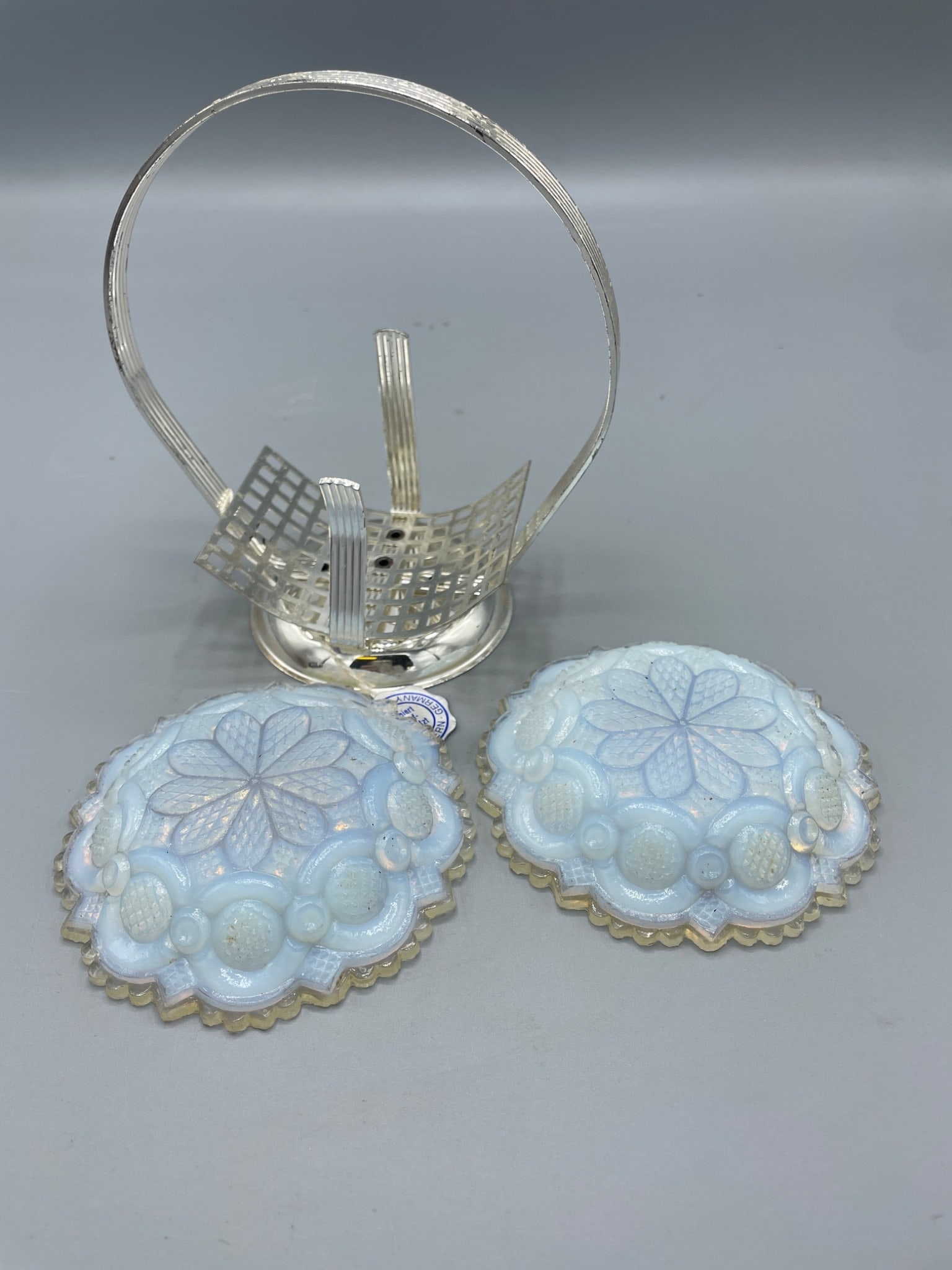 Silverplate Server with Opalescent Glass Dishes, Made in Western Germany - 6