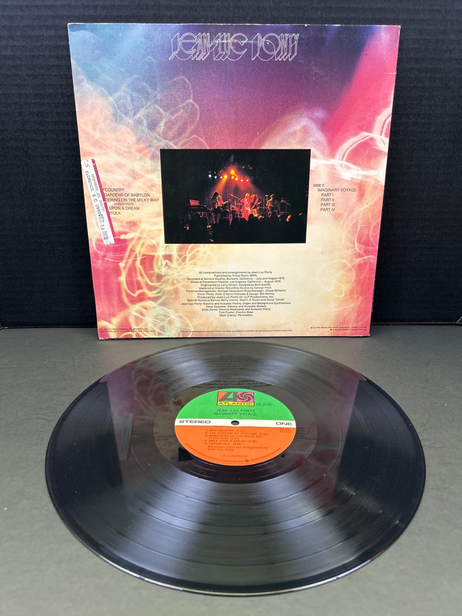 Jean-Luc Ponty 'Imaginary Voyage' Vinyl Record, 1976, Atlantic Records - 2