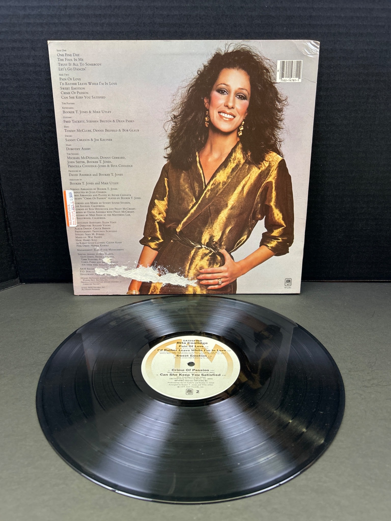Rita Coolidge Satisfied Vinyl Record Album, Released in 1979 - 2