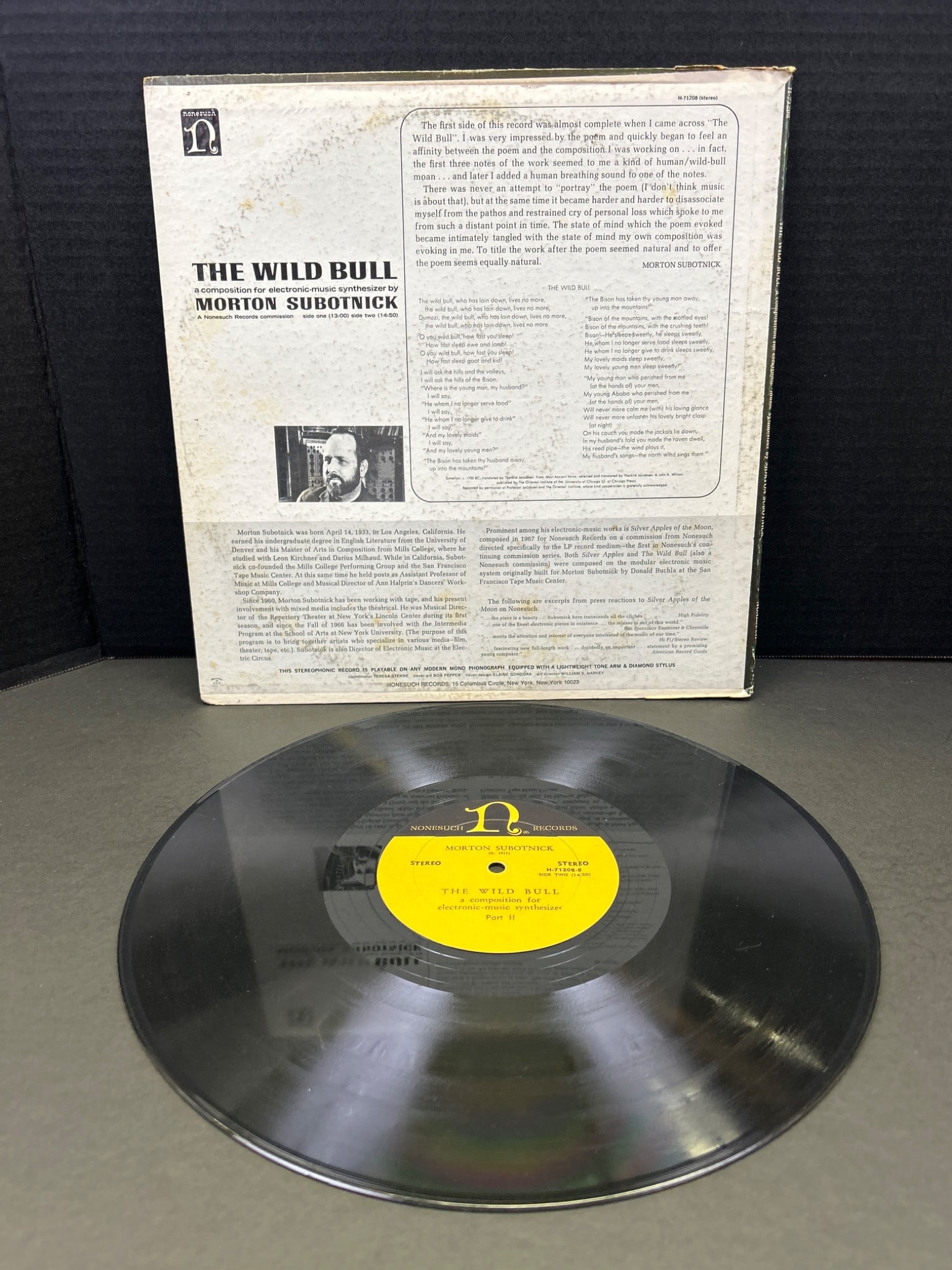Morton Subotnick The Wild Bull Vinyl LP Nonesuch Records H-71208 - 2