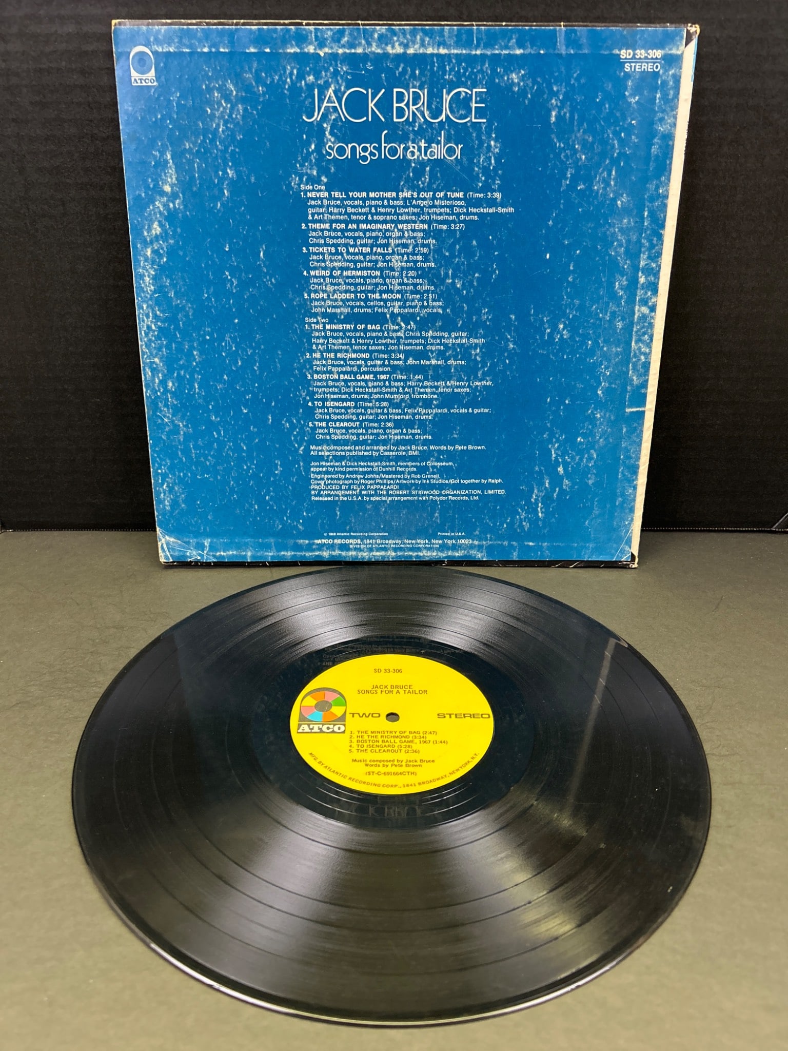 Jack Bruce Songs for a Tailor Vinyl LP, Atlantic SD-33-306, Stereo, 1969 - 2