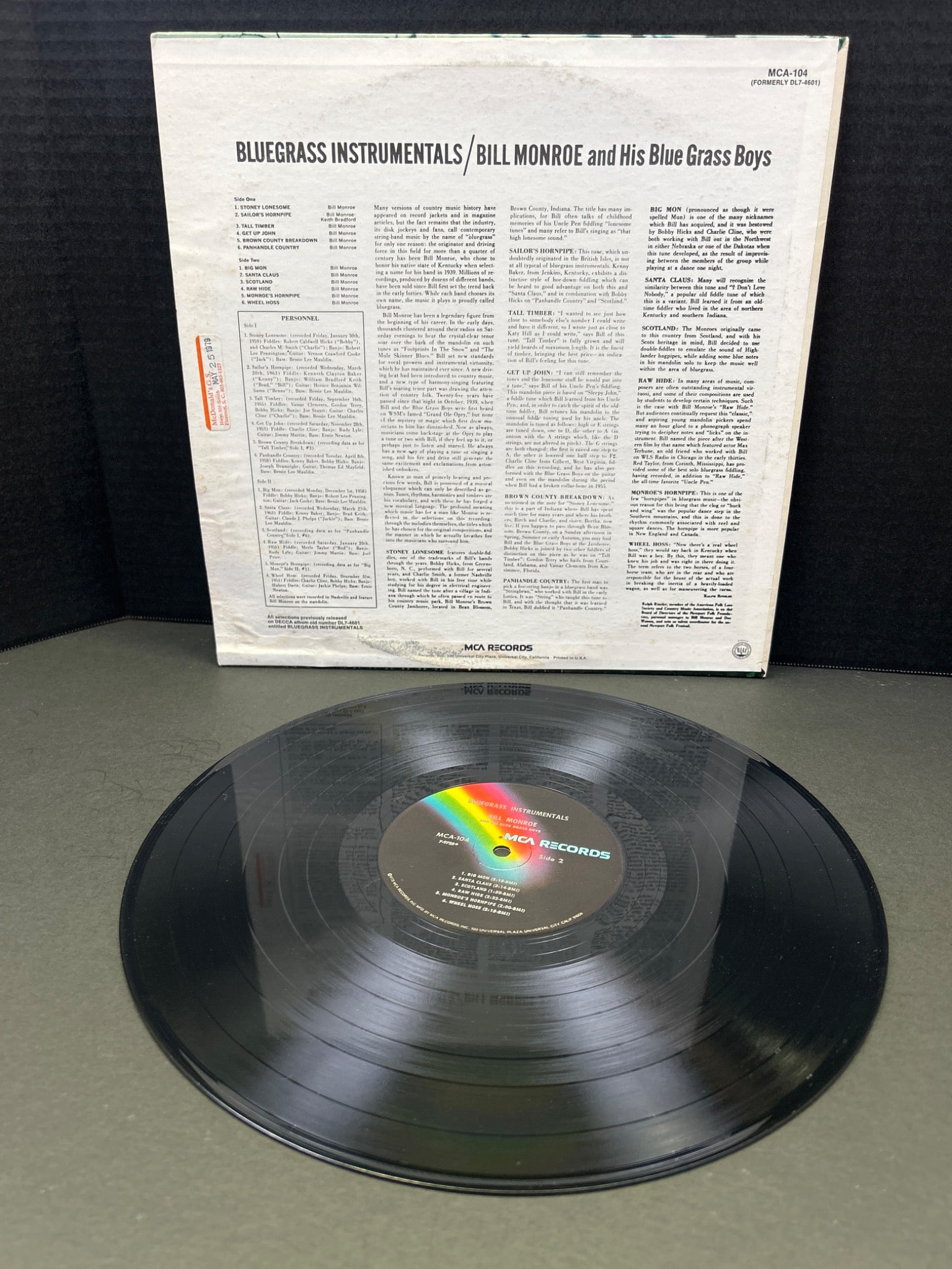 Bill Monroe and His Blue Grass Boys Bluegrass Instrumentals Vinyl LP - 2