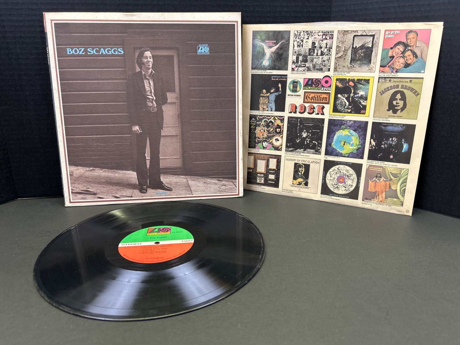 Boz Scaggs Self-Titled Vinyl LP, Atlantic Records, SD 8239: A self-titled vinyl LP by Boz Scaggs, released under Atlantic Records with catalog number SD 8239. Includes original gatefold sleeve featuring artwork, album notes, and images. The record is checked