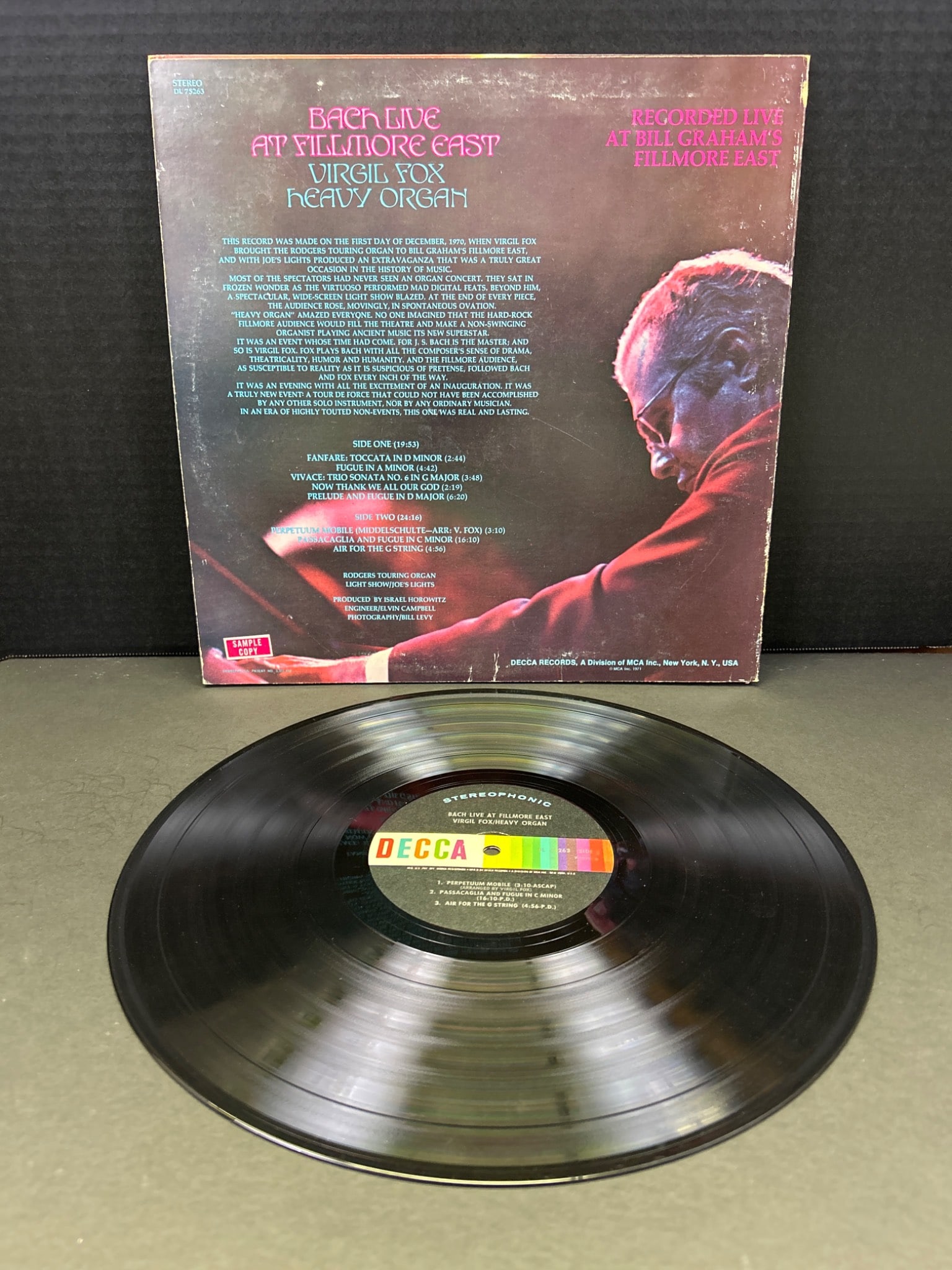 Bach Live At Fillmore East Vinyl Record by Virgil Fox, Decca DL75266 - 2