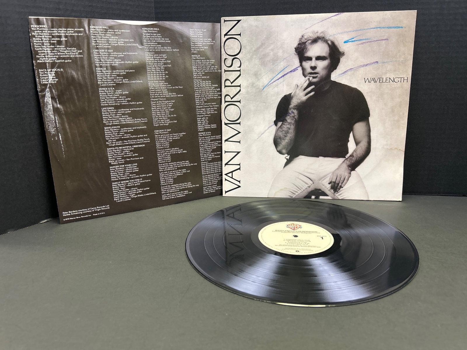 Van Morrison 'Wavelength' - Vinyl Record LP - Warner Bros Records (1978): Van Morrison's 'Wavelength' vinyl record LP, released in 1978 by Warner Bros Records. Includes the original album cover and inner lyric sleeve. Catalog number: BSK 3212. Condition: Vinyl shows